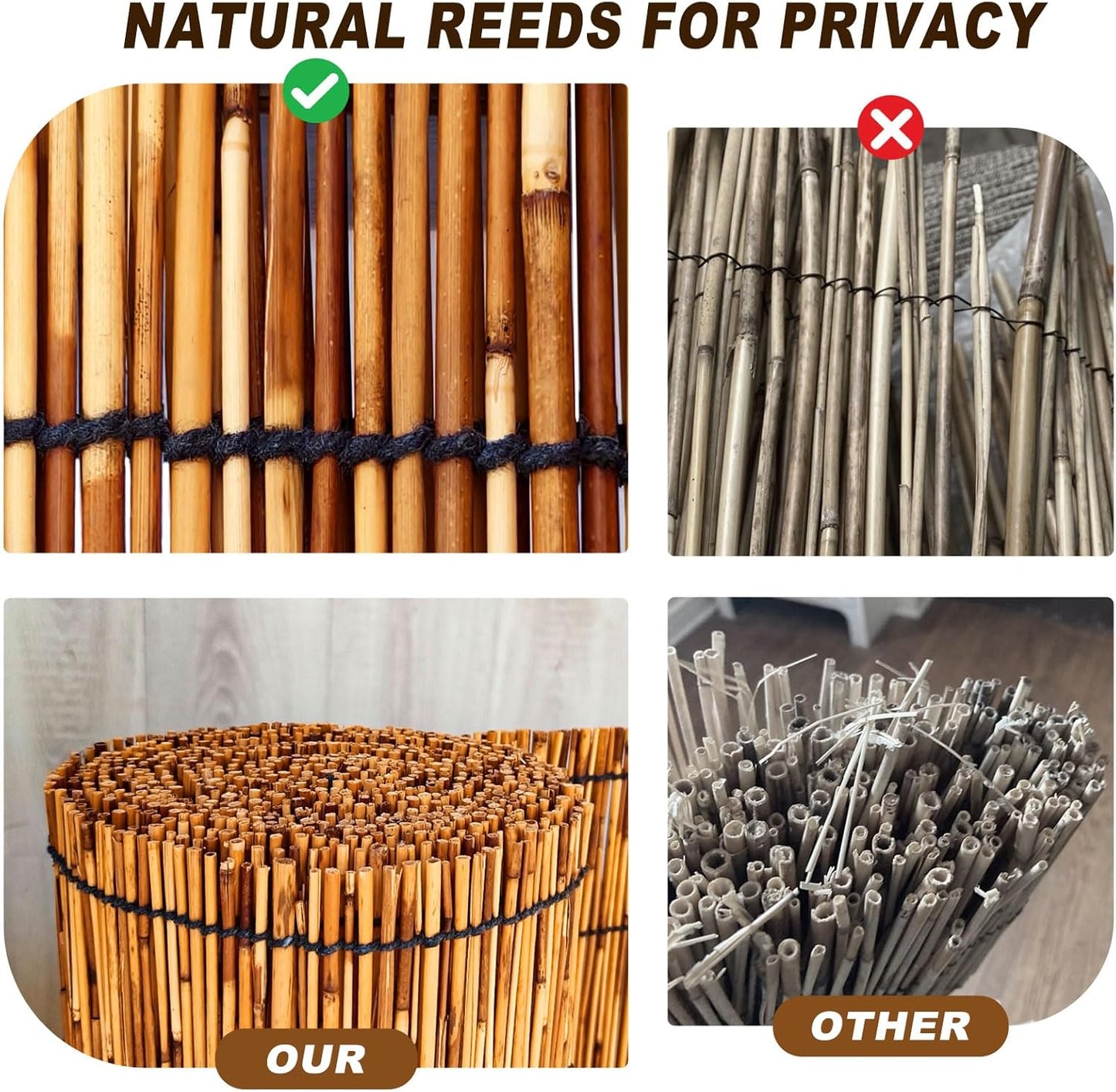 Natural Reed Fencing,Decorative Bamboo Fence Rolls Handwoven Friendly Sun Shade for Garden,Patio,Balcony Windows 3x10FT