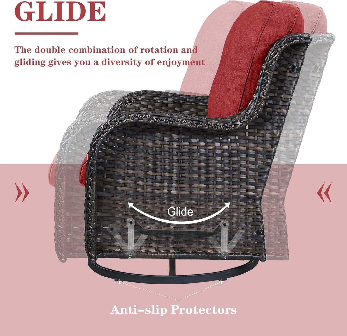 5 Pieces Patio Furniture Sets Wicker Outdoor Furniture, Rattan Patio Swivel Glider Chairs with 2 Ottoman and Glass Side Table