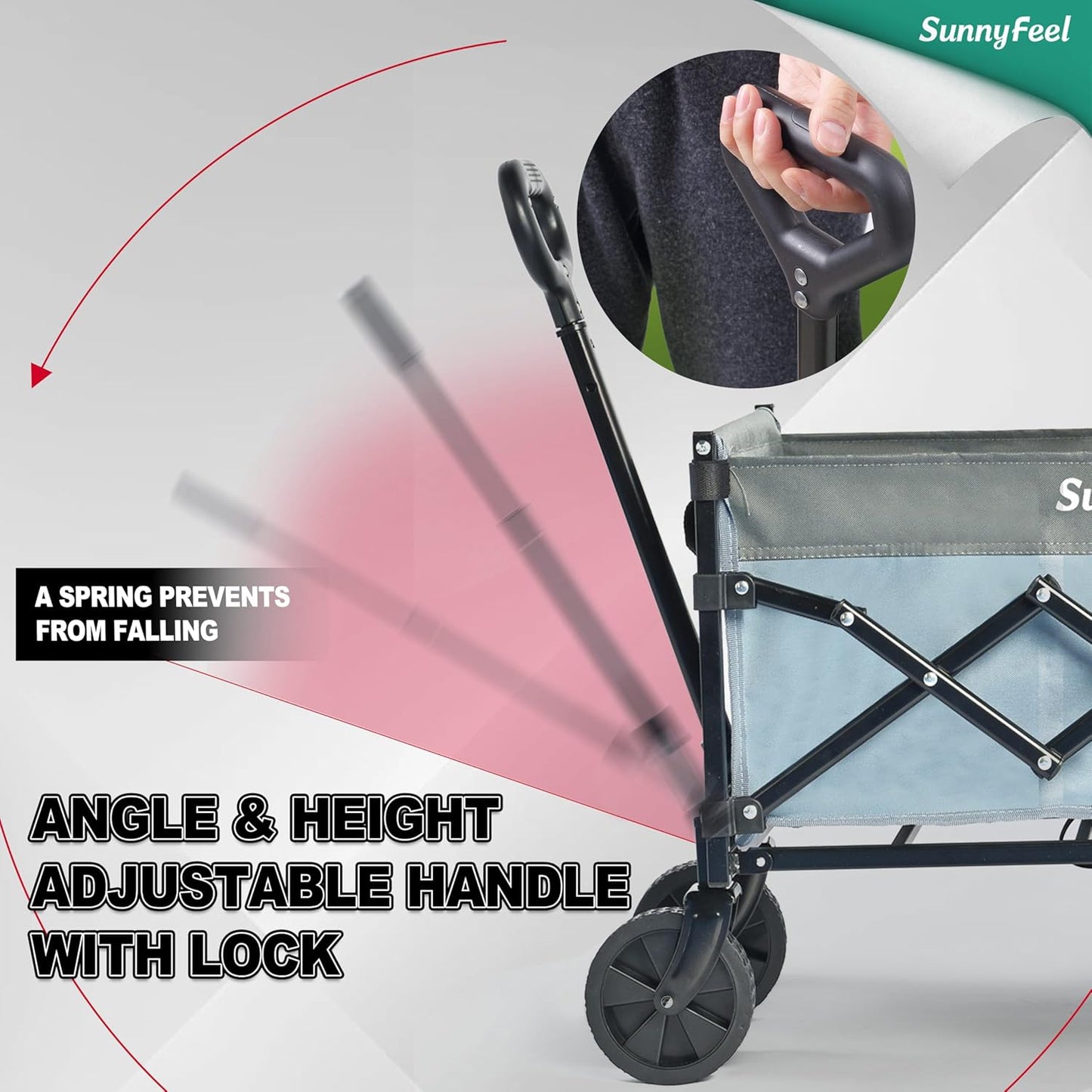 SUNNYFEEL 49''L 550lbs Heavy Duty Wagon Cart Foldable with Wheels,Extra Long Fold Up Wagons Carts with Side Pocket and Brakes for Camping Sports Garden Shopping (Blue)