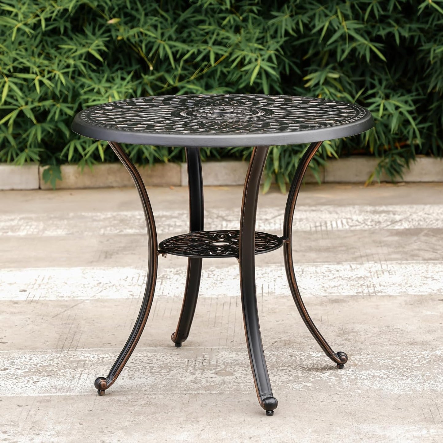 31.5" Cast Aluminum Patio Table with 2.2" Umbrella Hole,Anti-Rust Outdoor Patio Dining Tables,Round Metal Patio Table for Indoor,Garden,Porch,Bronze