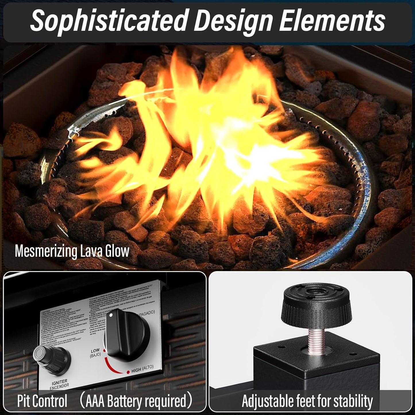 7-Piece Modern Black Wicker Patio Conversation Set - 4 Swivel Glider Chairs & 50,000 BTU Propane Fire Table