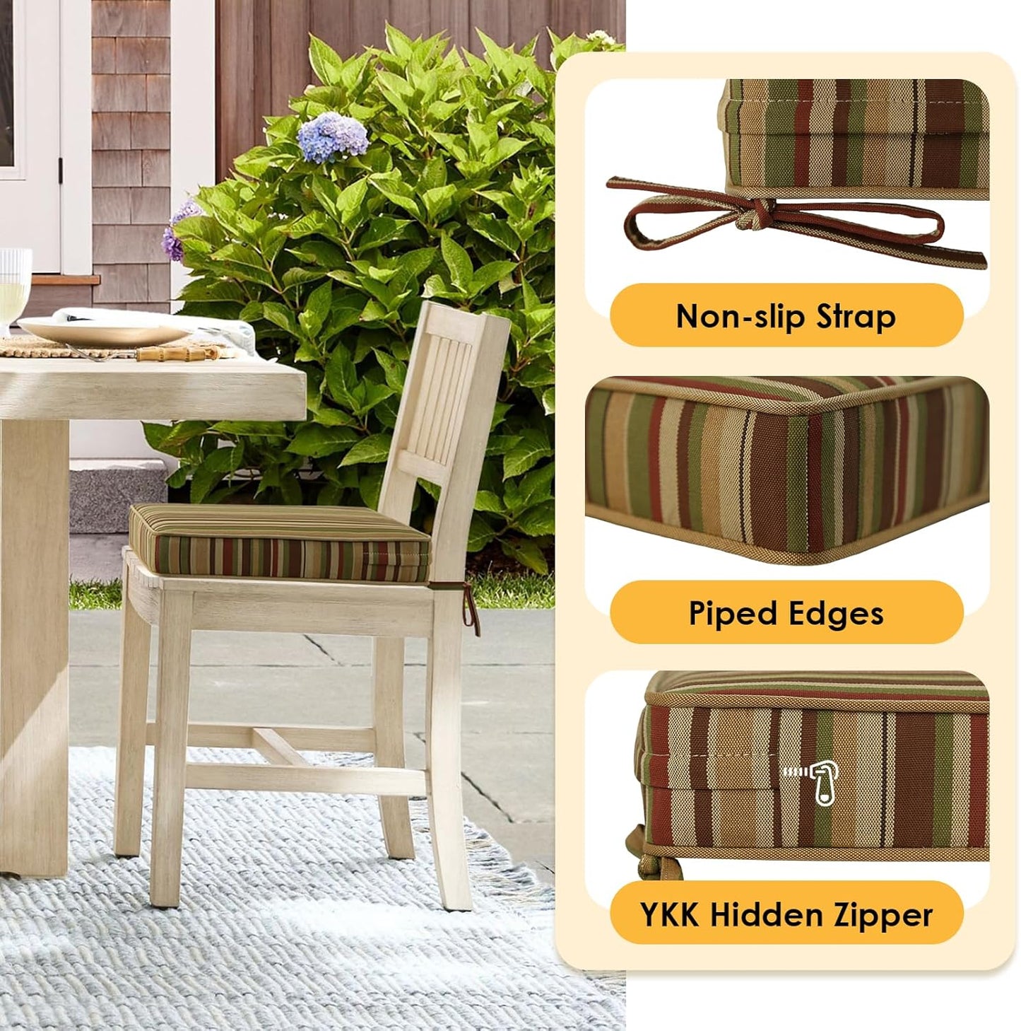 Outdoor Square Corner Seat Cushion, 18.5"x16"x3", Set of 4, Non Slip Seat Cushion Pads with Removable Cover for Patio Furniture, Garden Yard Lawn, Colorful Stripe