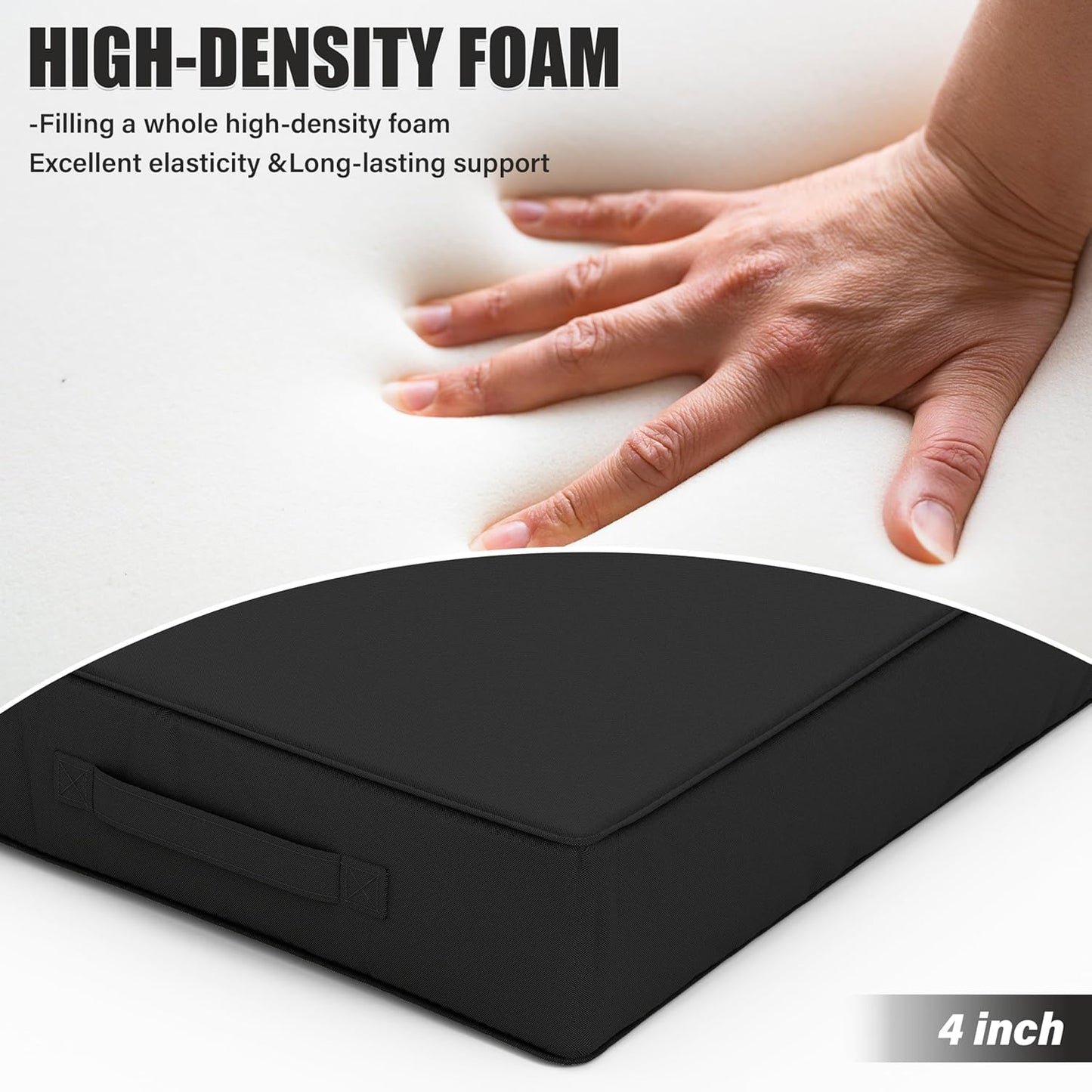 Patio Chair Cushions 22 X 22 X 4 Inch Waterproof Outdoor Seat Cushions for Patio Furniture, Outdoor Sofa Couch Pads with Ties & Handle, Set of 2, Black