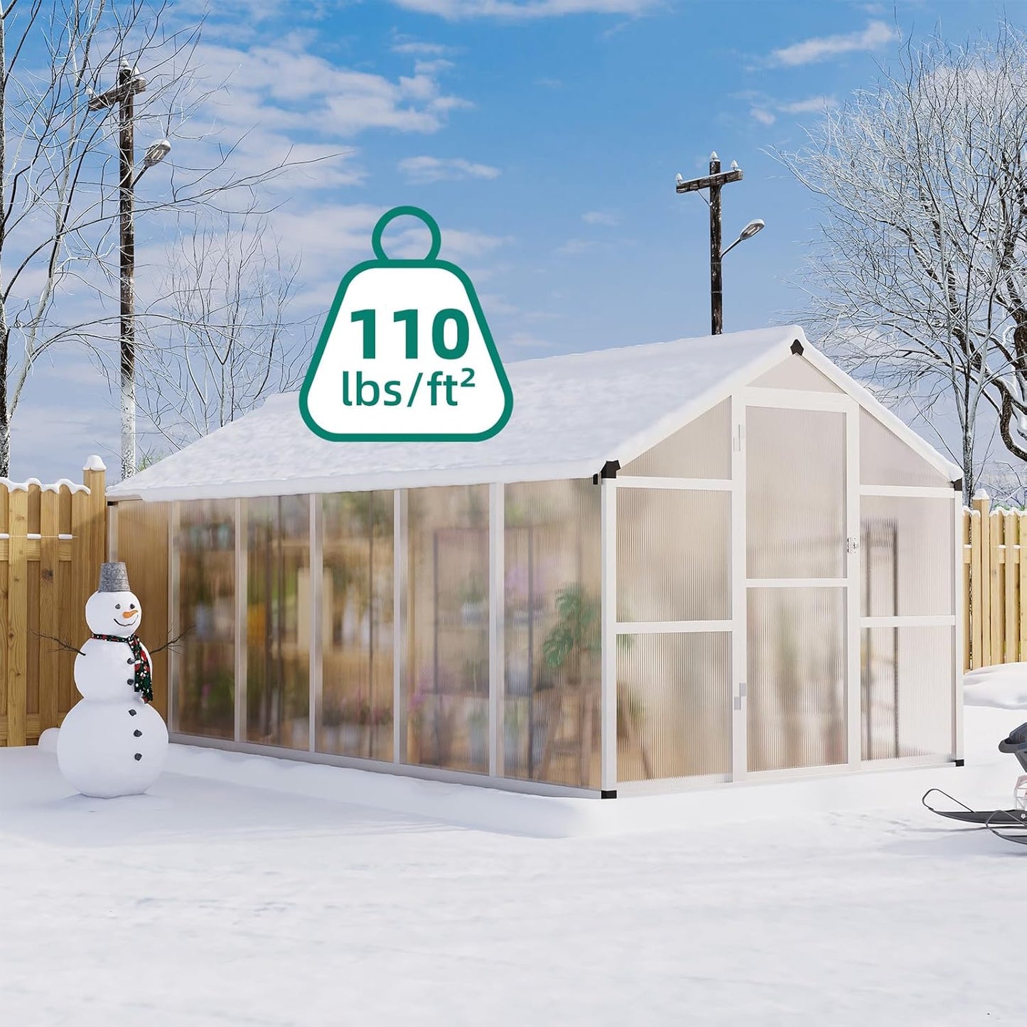 8x12 FT Greenhouse, Large Aluminum Greenhouses for Outdoors, Heavy Duty Polycarbonate Greenhouse with Roof Vent, Walk-in Green Houses for Winter Garden, Backyard, Patio, Lawn, Easy Assembly