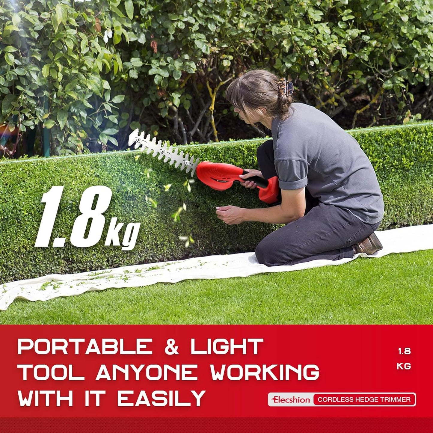 Hedge Trimmer Cordless - 1 Pack 21V Battery with Charger Powered Electric Mini Trimmers, 2 in 1 Handheld Hedge Shears + Grass Cutter Pruning Shrub Cutting Tool for Bush,Tree,Garden,Lawn,Yard