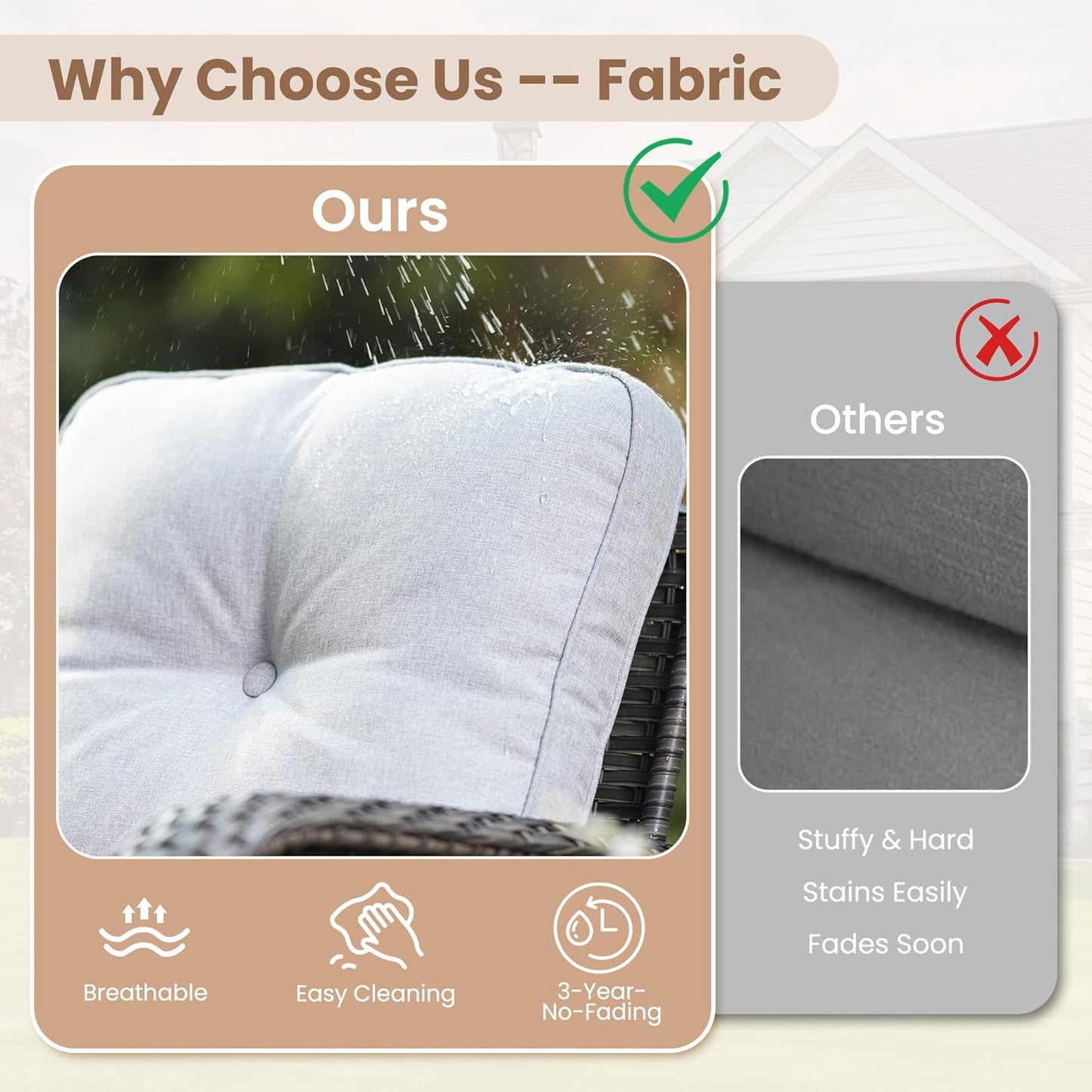 HOOOWOOO Patio Furniture Set,3 Pieces Outdoor Conversation Set,All Weather Wicker High Back Swivel Chairs Bistro Set with Side Table,Light Gray