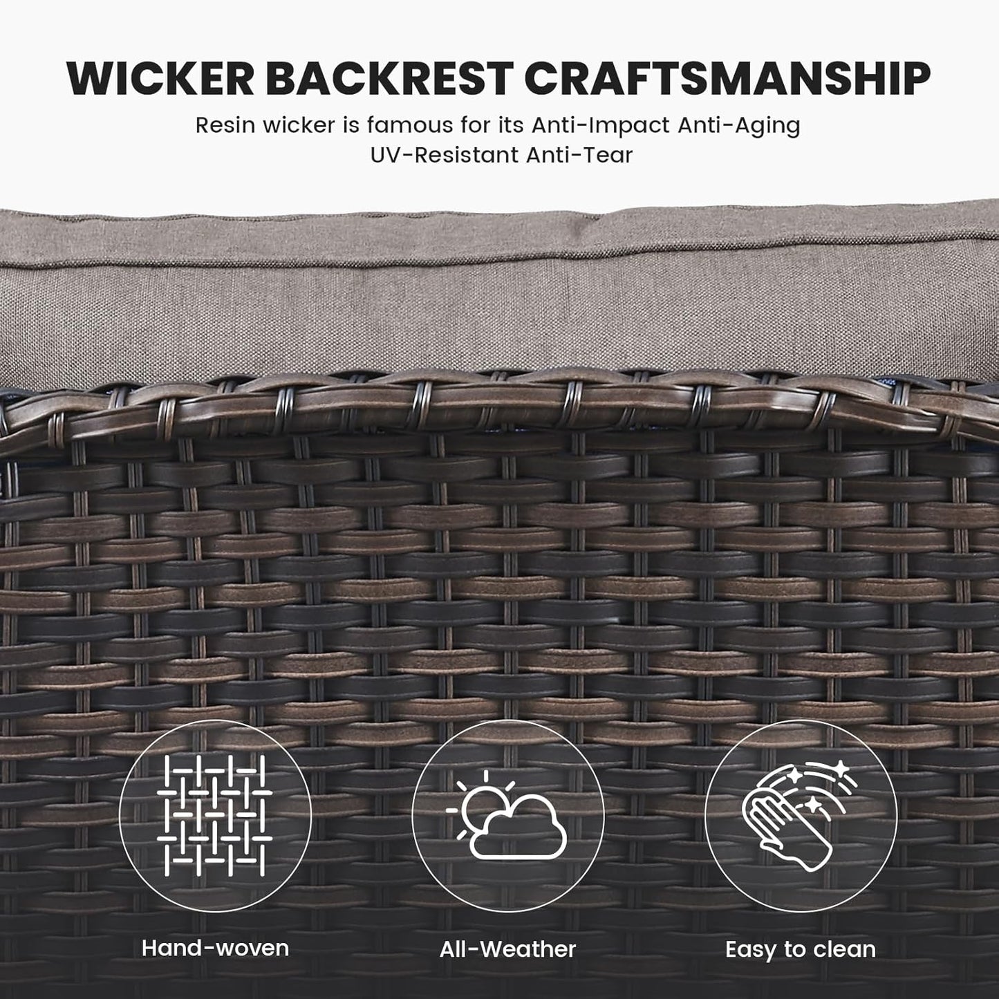 Outdoor Furniture 3-Seater Rattan Sofa Patio Wicker Sofa Couch Furniture Set with Washable 4” Grey Cushions