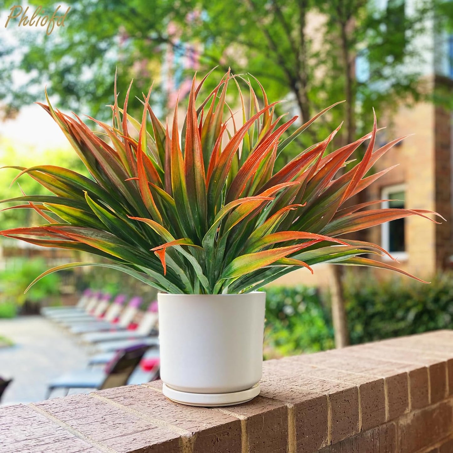 6Pcs Artificial Grass Fake Plants 17.3in Outdoor Plastic Plants UV Resistant Greenery Fake Grass for Home Window Garden Office Patio Hanging Planter Pathway Front Porch Décor Red