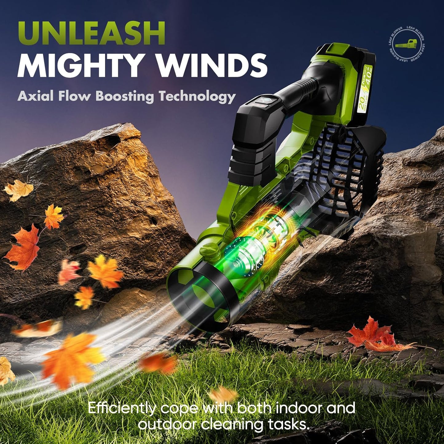 Leaf Blower Cordless - 2025 Update 150000RPM & 3 Speed Levels Electric Leaf Blower with 2 x 4.0Ah Battery and Charger, Extension Tube Blower for Lawn Care, Yard, Garage, Blowing Leaves, Dust or Snow