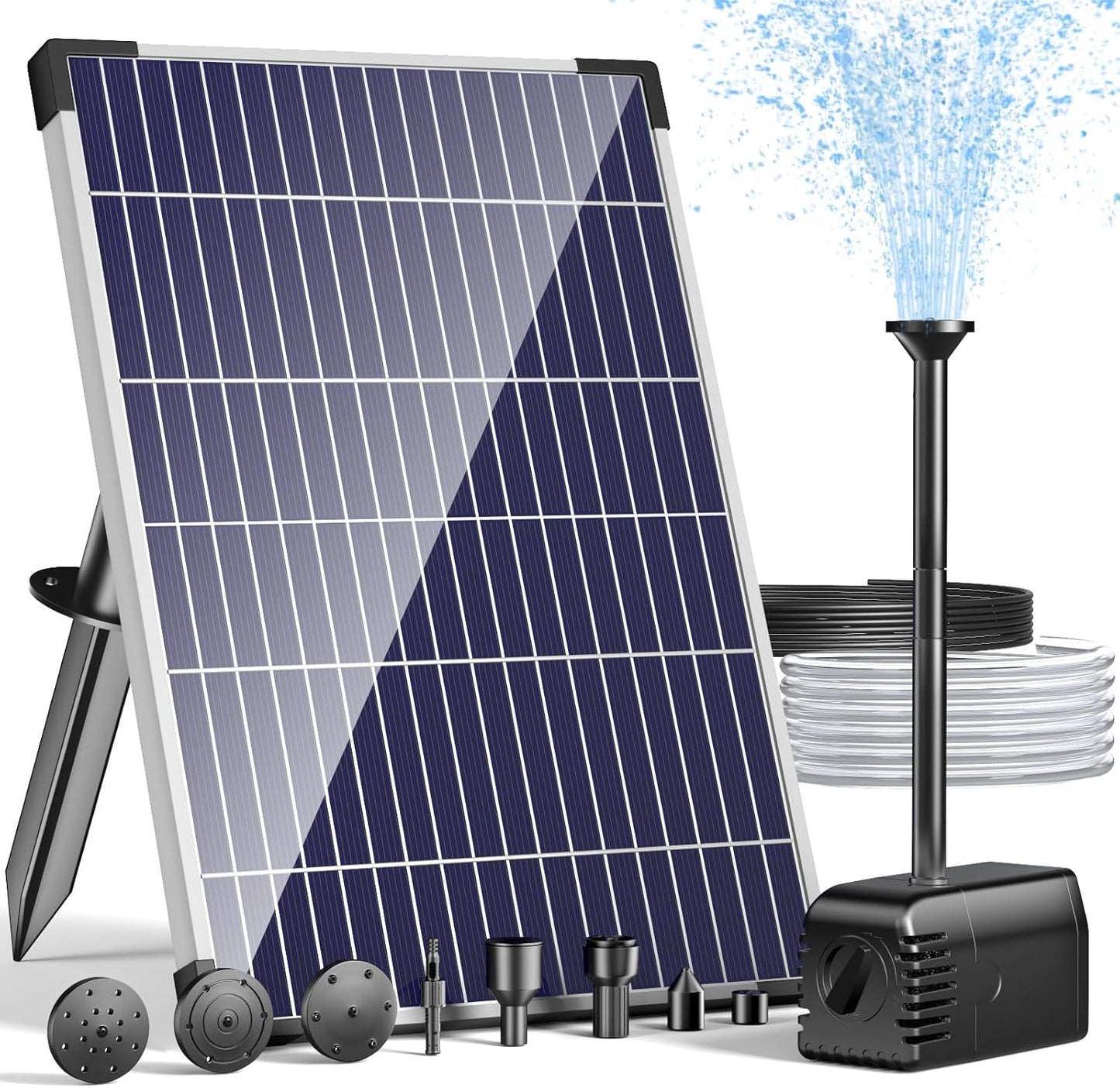 POPOSOAP Solar Water Fountain Pump, 12W Solar Water Pump with Dry Run, Solar Powered Water Pump with Clear Tubing & 17Ft Cord Length for Ponds, Fish Tank, Garden, Waterfall, Hydroponics