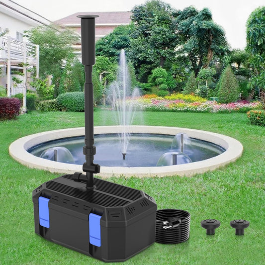 All-in-One Pond Filters for Outdoor Ponds 350-500 Gal, 550GPH Koi Pond Pump with 3 Spray Patterns, Pond Fountain Kit for Water Feature, Garden, Bird Baths, Upgradeable for LED and U - V Lamp