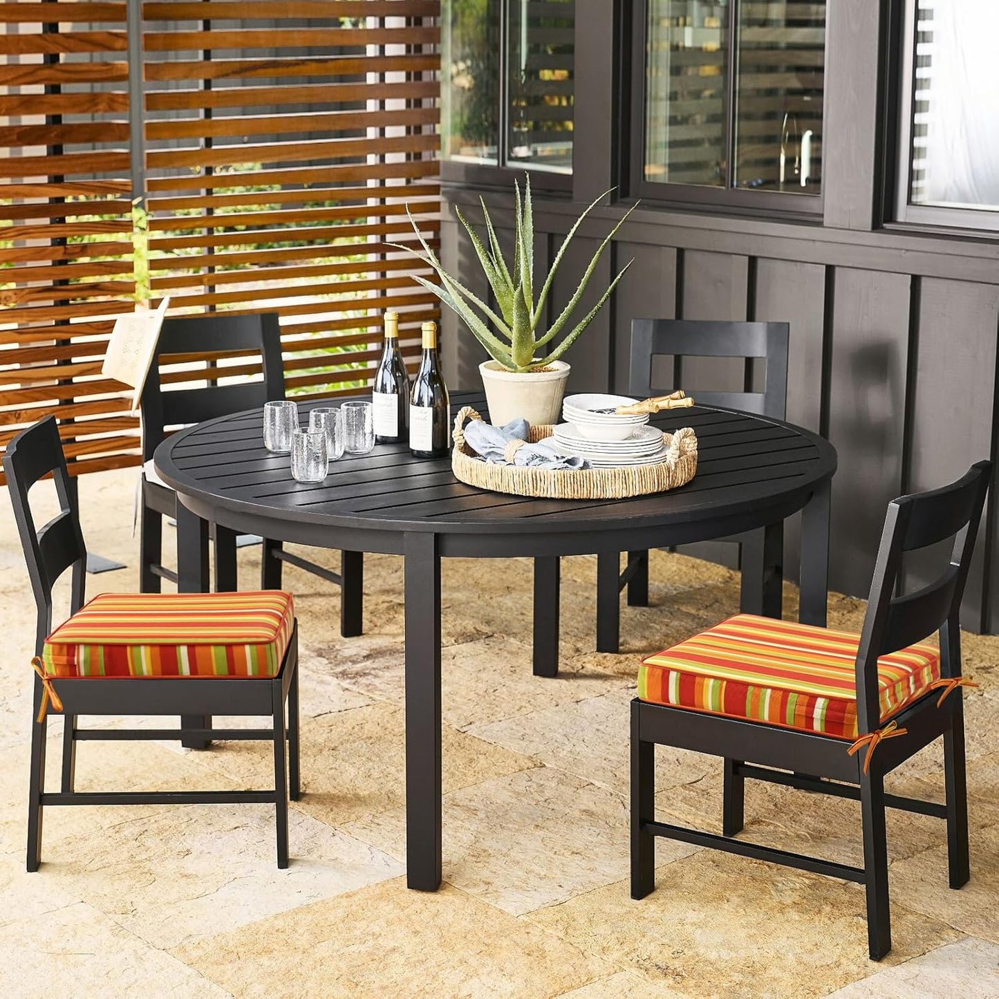 Outdoor Square Corner Seat Cushion, 18.5"x16"x3", Set of 4, Non Slip Seat Cushion Pads with Removable Cover for Patio Furniture, Garden Yard Lawn, Rainbow Stripe