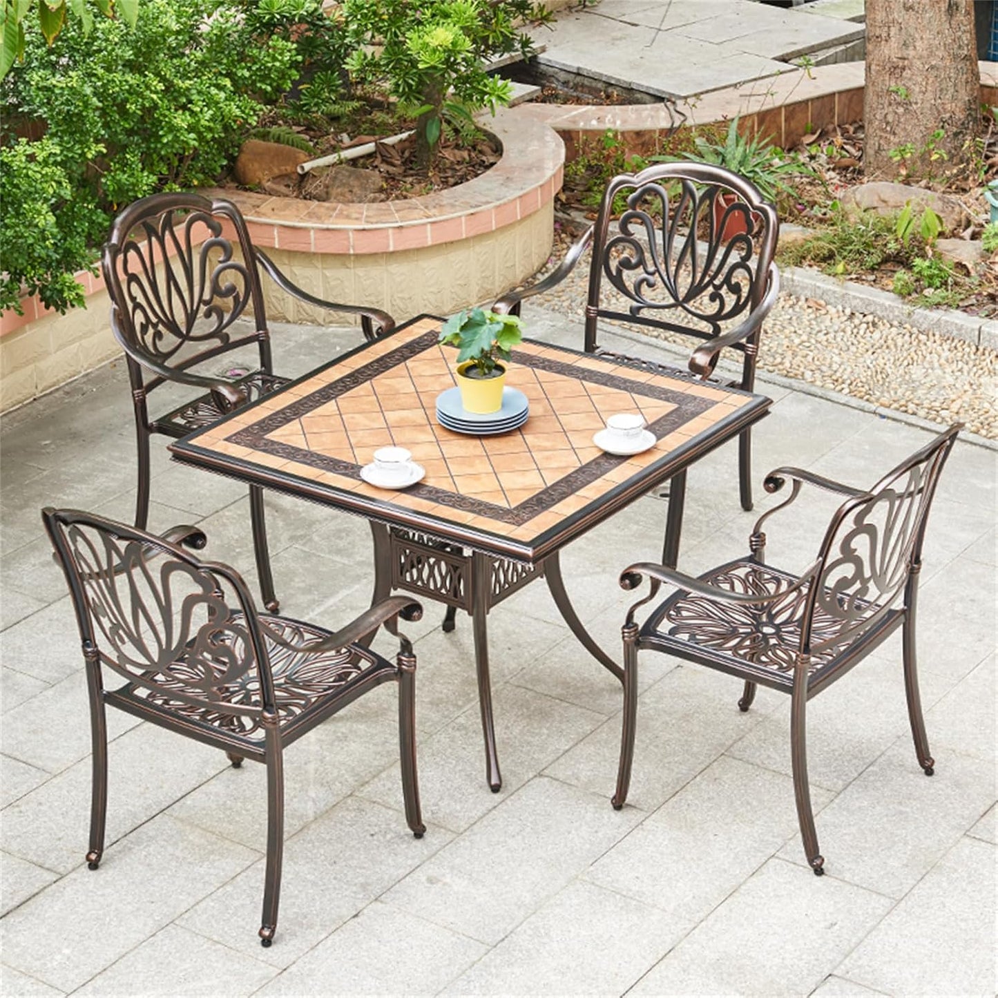 Outdoor Dining Chair Cast Aluminum Patio Chairs Set of 2 All-Weather Patio Dining Chair with Adjustable Feet for Backyard Garden (YLSB Chair)