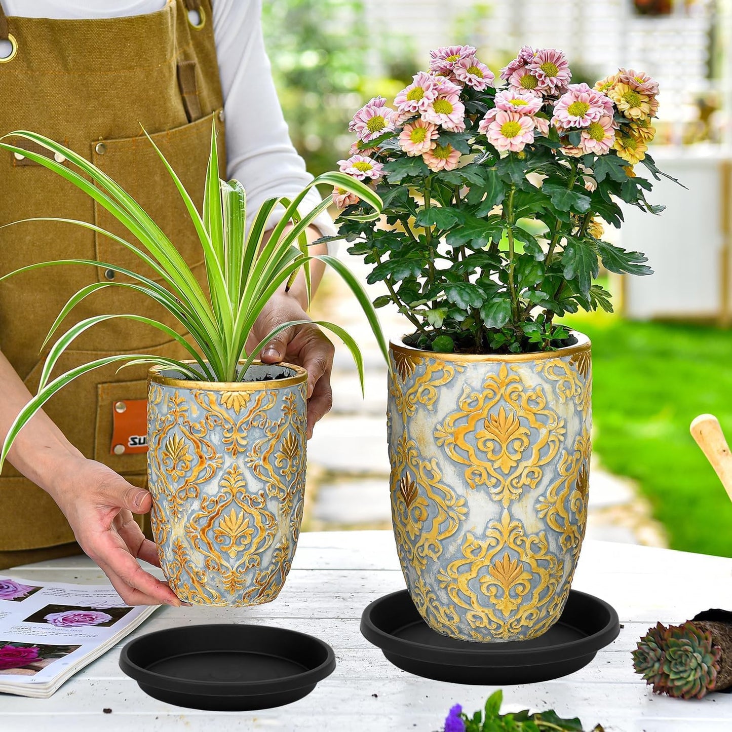 5 Pack Plant Saucer 8 Inch, Flower Pot Saucers Plant Trays for Pots, Plant Plates to Catch Water Indoor Plants, Plastic Planter Tray for Indoors, Planting Trays