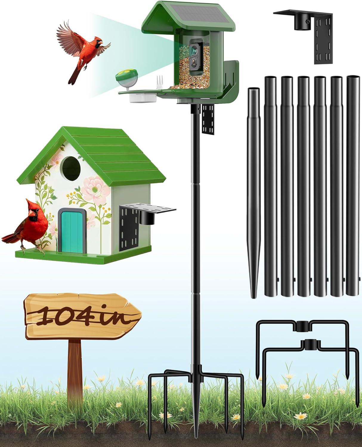 Bird Feeder Pole – 104 Inch Height Bird House Pole with 1-Inch Dia Heavy Duty for Birdfeeders, Feeding Stand with Mount Kit for Outdoor, Slip-Fit Connection