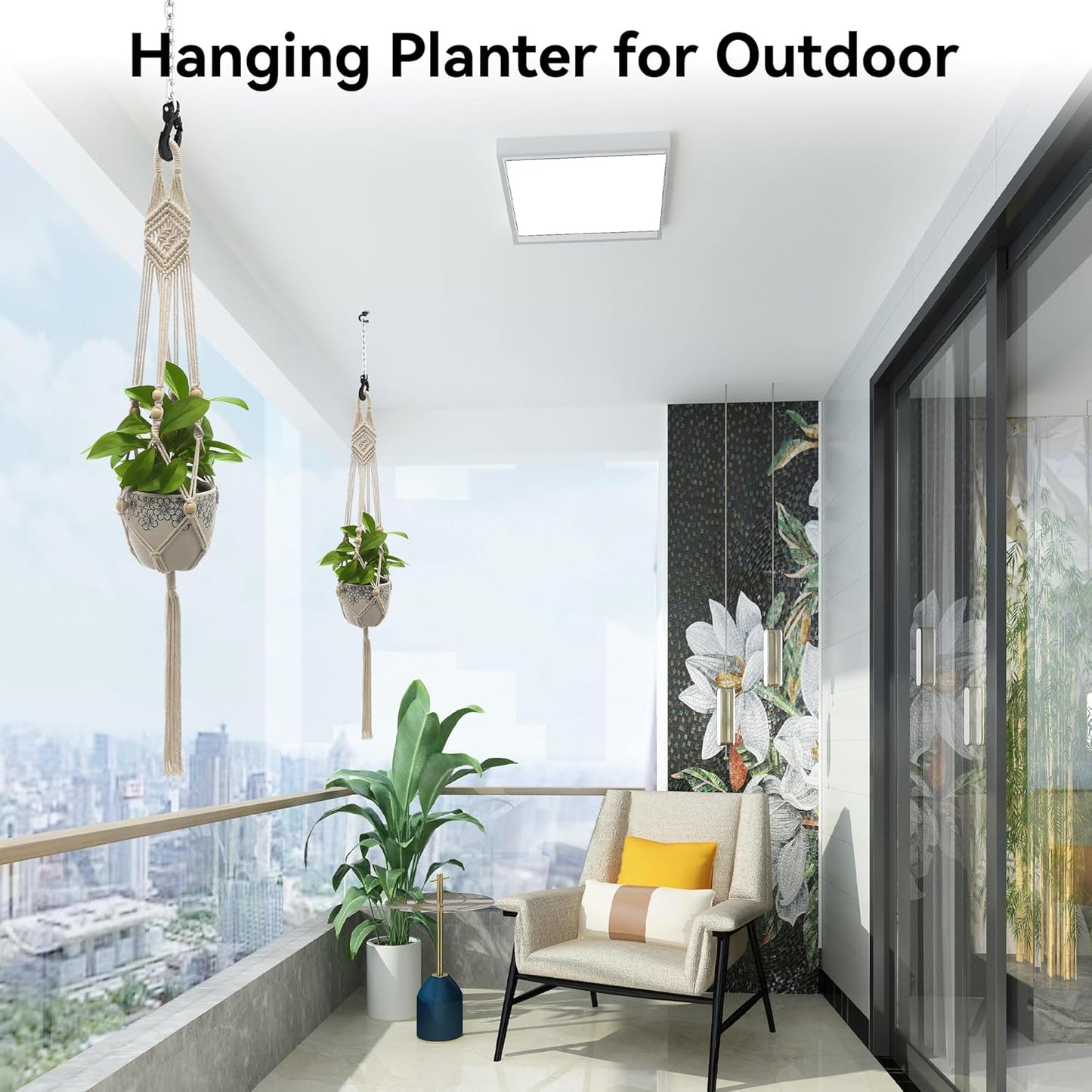 USLAI Macrame Plant Hanger Indoor Outdoor, Up to 4-15 inch Pot, Heavy 20lb Planters, Extra Long Strong Hanging Planter Basket, Boho Home Decor, 41 Inch, Ivory, Set of 2 (POTS NOT Included)