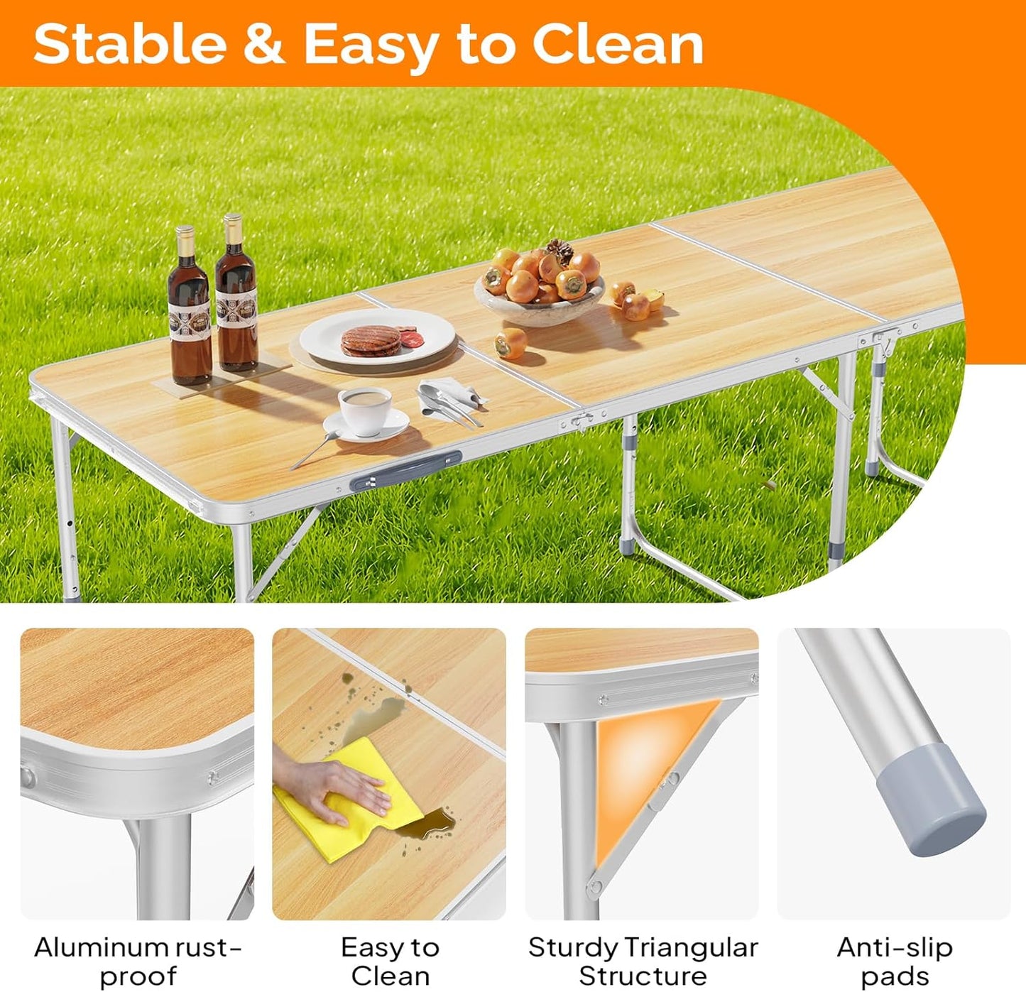 VINGLI 6ft Folding Camping Table with Carry Handle,Portable Utility Table Multipurpose for Party Picnic Tailgating Outdoor Patio Garden Indoor Kitchen …