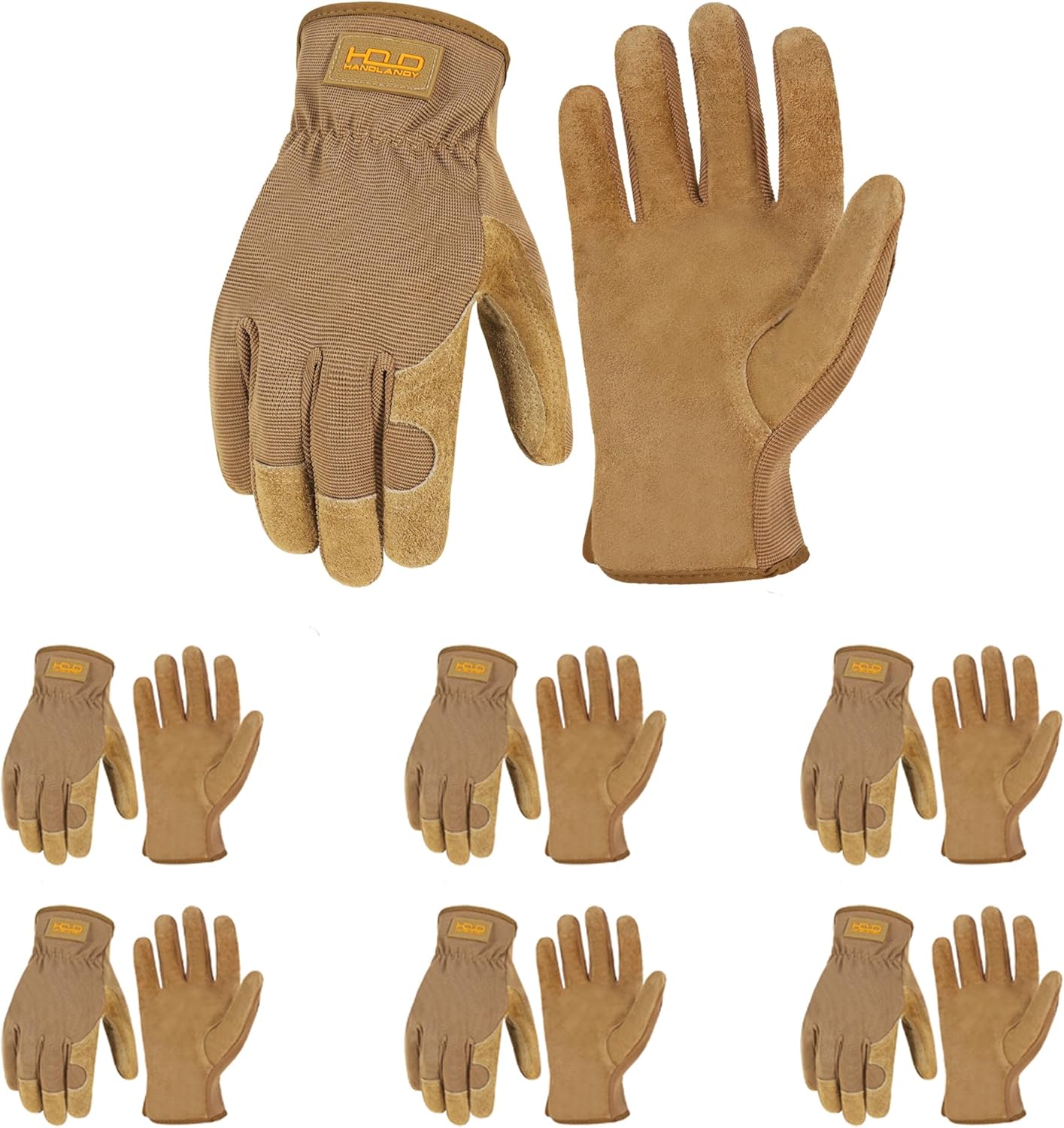 HANDLANDY Leather Work Gloves for Men & Women, Reinforced Durable Garden Gloves, Cowhide Working Glove for Gardening