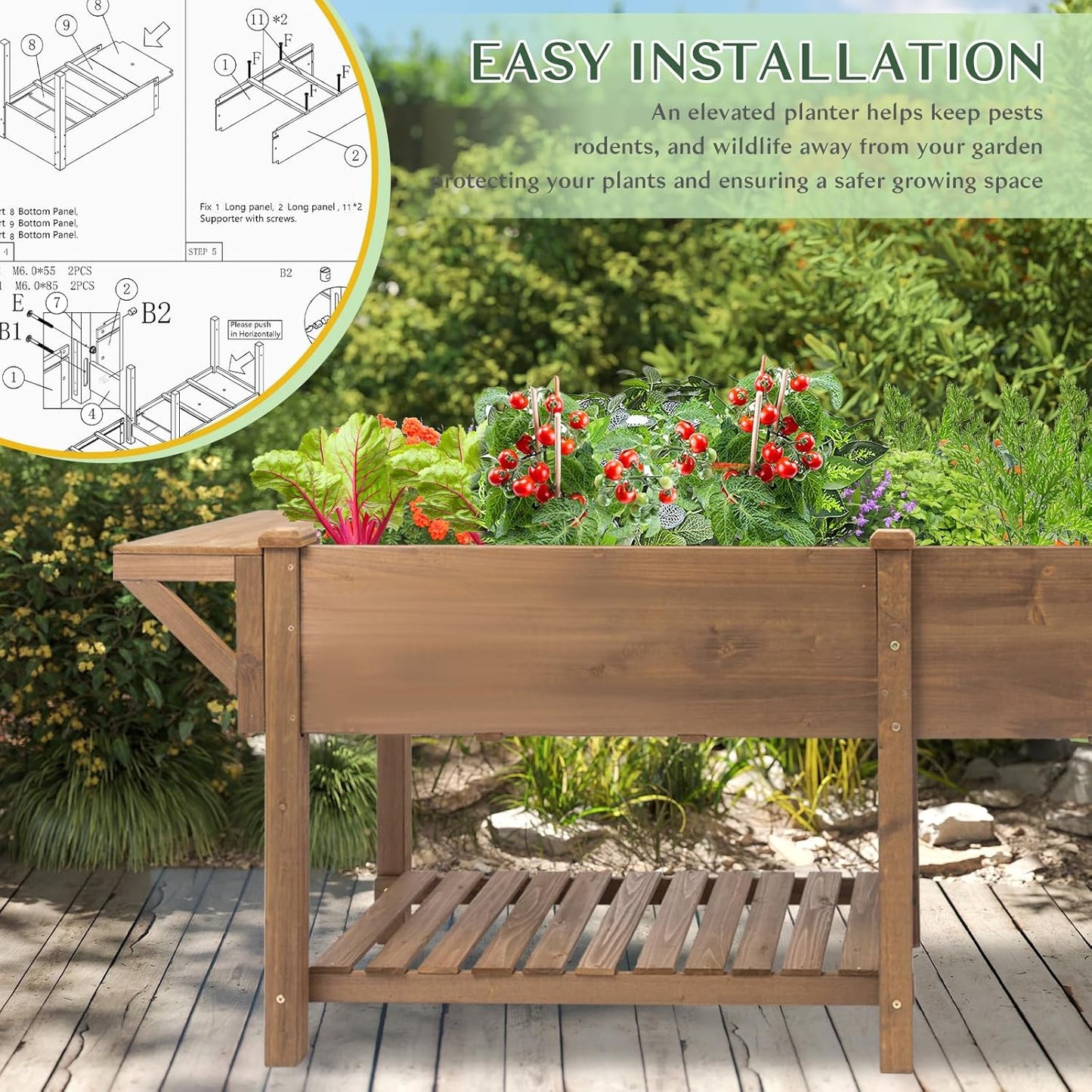 Raised Garden Bed Outdoor with Legs, 81"x 23" x 31" Elevated Wood Planter Box Stand for Backyard Patio, Garden Flower Beds with Liner Hooks Divider Panel Drainage Holes, Gift for Gardening, Brown