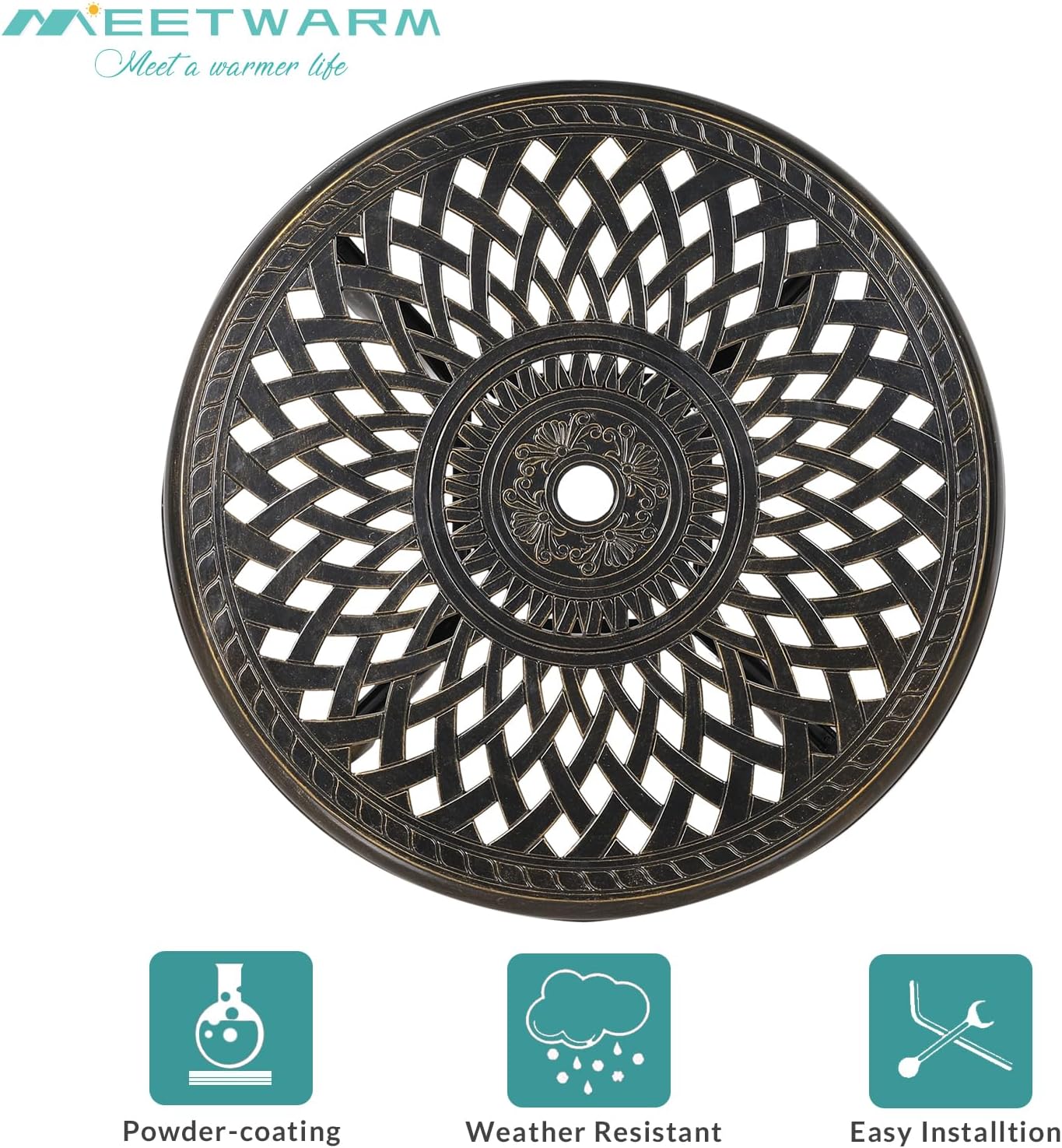 MEETWARM 3 Piece Patio Bistro Set, Outdoor All-Weather Cast Aluminum Dining Furniture Set Includes 2 Chairs with Cushions and a 31” Round Table with Umbrella Hole for Garden Deck, Navy Blue