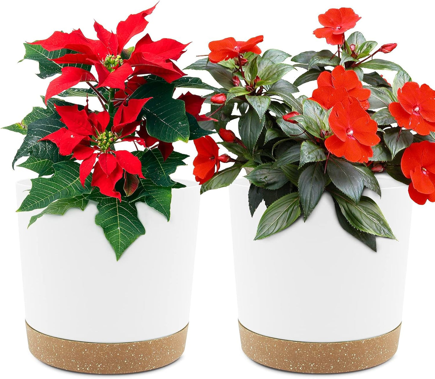 QCQHDU 6.5 inch Plant Pot, 2 Pack Planters for Indoor Plants with Drainage Holes & Saucer, Outdoor Flower Pots Home Garden Modern Decor