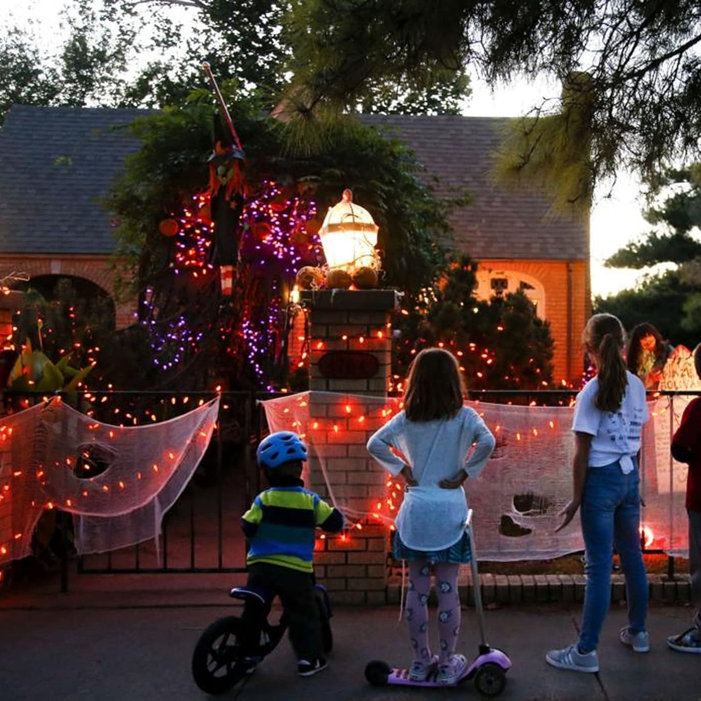 Dazzle Bright Purple and Orange Fairy String Lights, 4 Pack Total 80FT 240LED Copper Wire Battery Operated Waterproof Lights, Halloween Decorations for Indoor Home Outdoor Patio Yard Party Decor