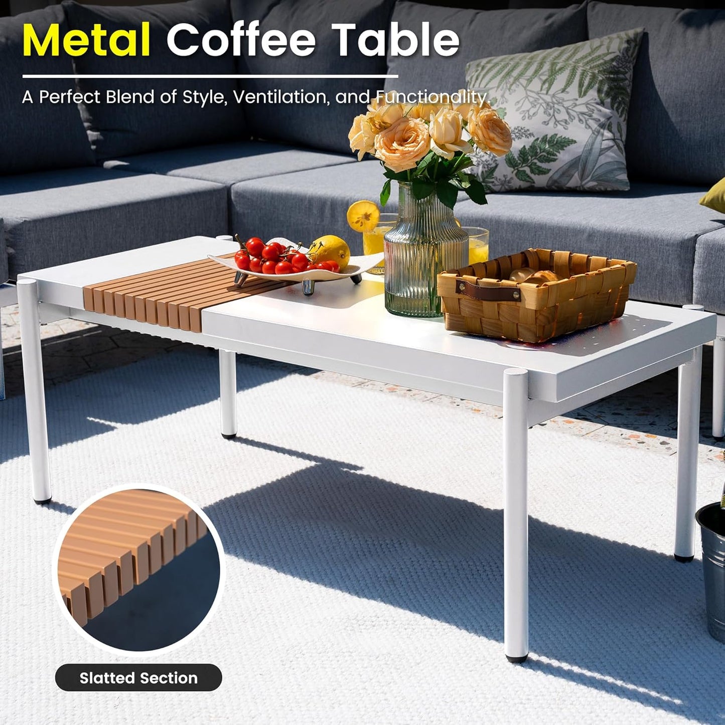 Sundale Outdoor 9 Pieces Metal Patio Furniture Set, Outdoor Sectional Sofa w/6 Inch Olefin Cushion and Coffee Table, Modern Outdoor Conversation Sets