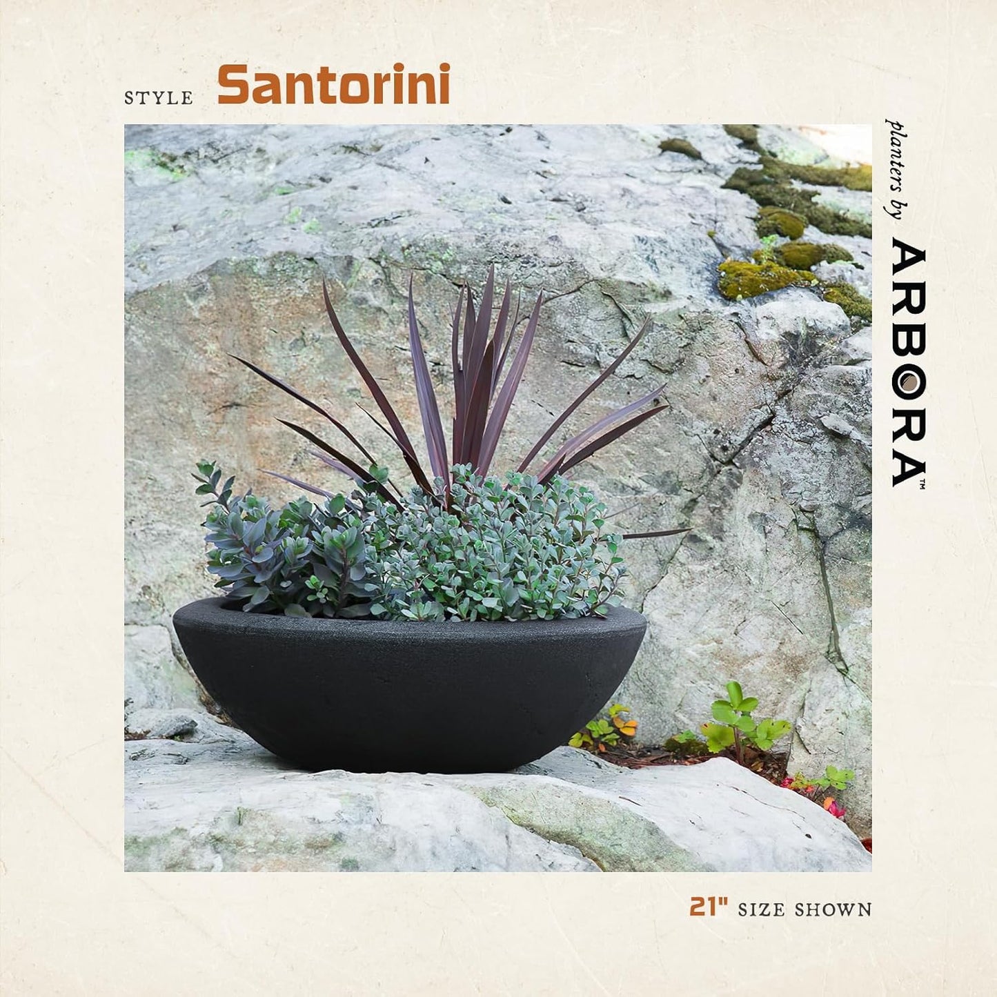 ARBORA 21" Santorini Bowl 2-Pack with Classic Black Finish - Polyresin Indoor and Outdoor Planters, Durable, Weatherproof, Lightweight, Large Plant Pots for Patio, Garden, Deck, Entryway