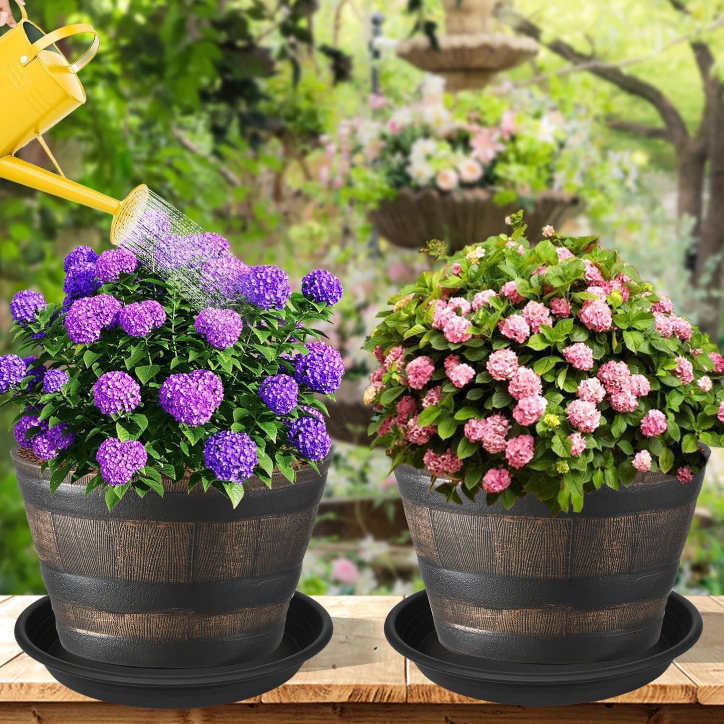 2 Pack of 25 26 inch Extra Large Plant Saucer, Extra Deep 4.2" Tray for Flower Pot, Heavy Sturdy Plant Drainage Tray for Indoors, Bird Bath Bowls, Plant Plate Water Catcher for Pots (26", Black)