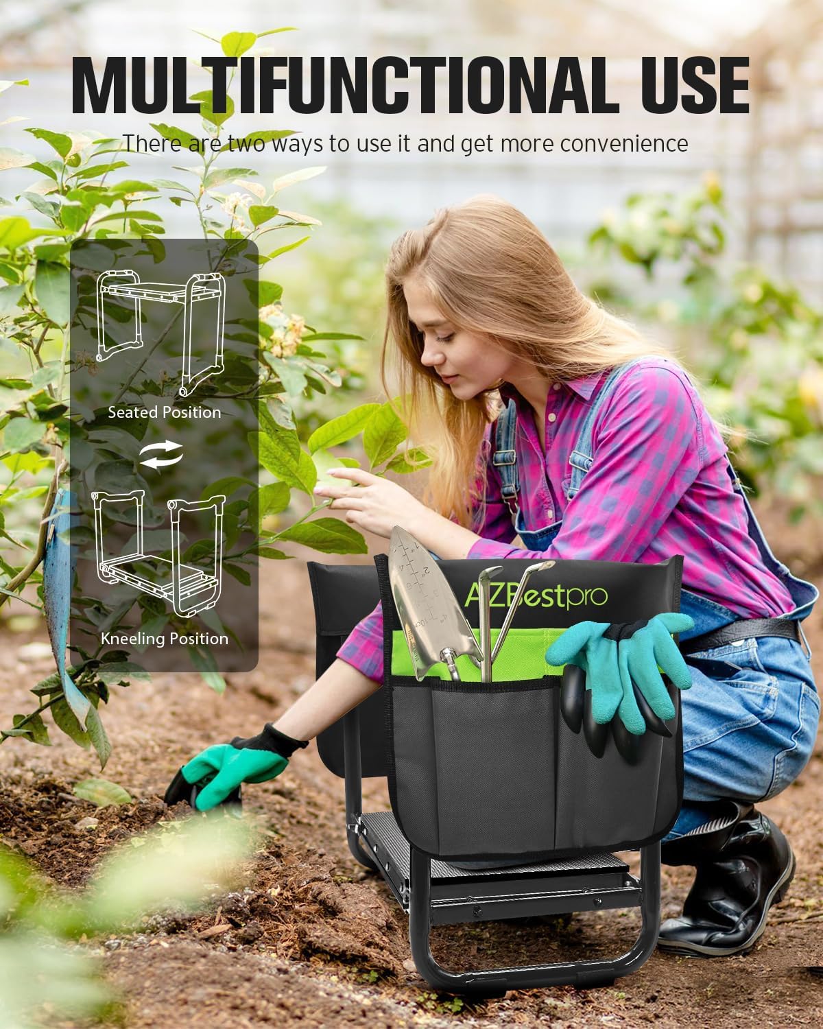 Garden Kneeler and Seat Heavy Duty, Upgraded Widened to 10" Stable Wear-Resistant Prevent Knee and Back Pain, Foldable Gardening Stool - Beautiful Logo high-end 2 Large Tool Bags Gift for Men