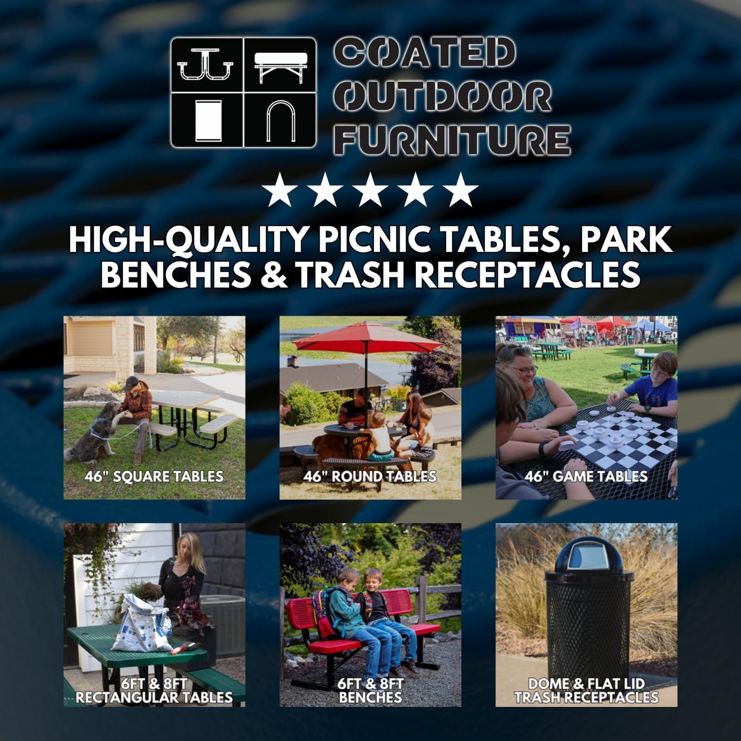 Coated Outdoor Furniture Heavy-Duty Outdoor Bench Thermoplastic Coated, Expanded Metal, Commercial-Grade Seating, Made in America (Surface Without Back, 6 Ft, Purple)