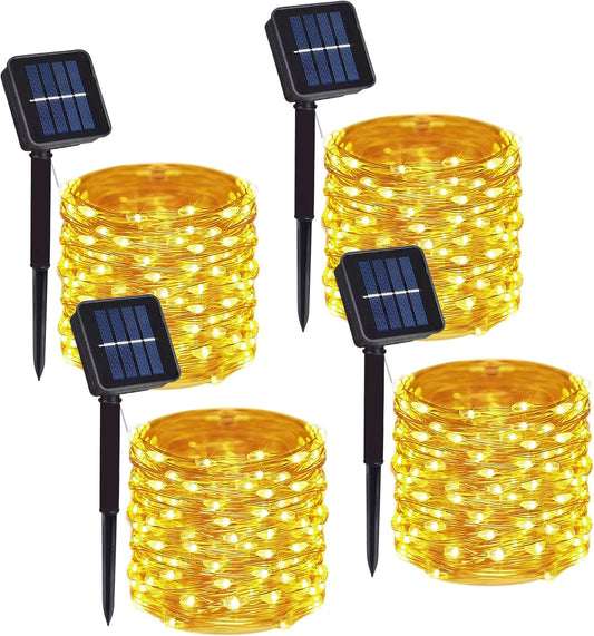 4 Pack Solar Powered Copper Wire String Lights Outdoor, Total 400LED Waterproof 8 Modes Fairy Lights for Garden, Patio, Party, Yard, Christmas (Warm White)