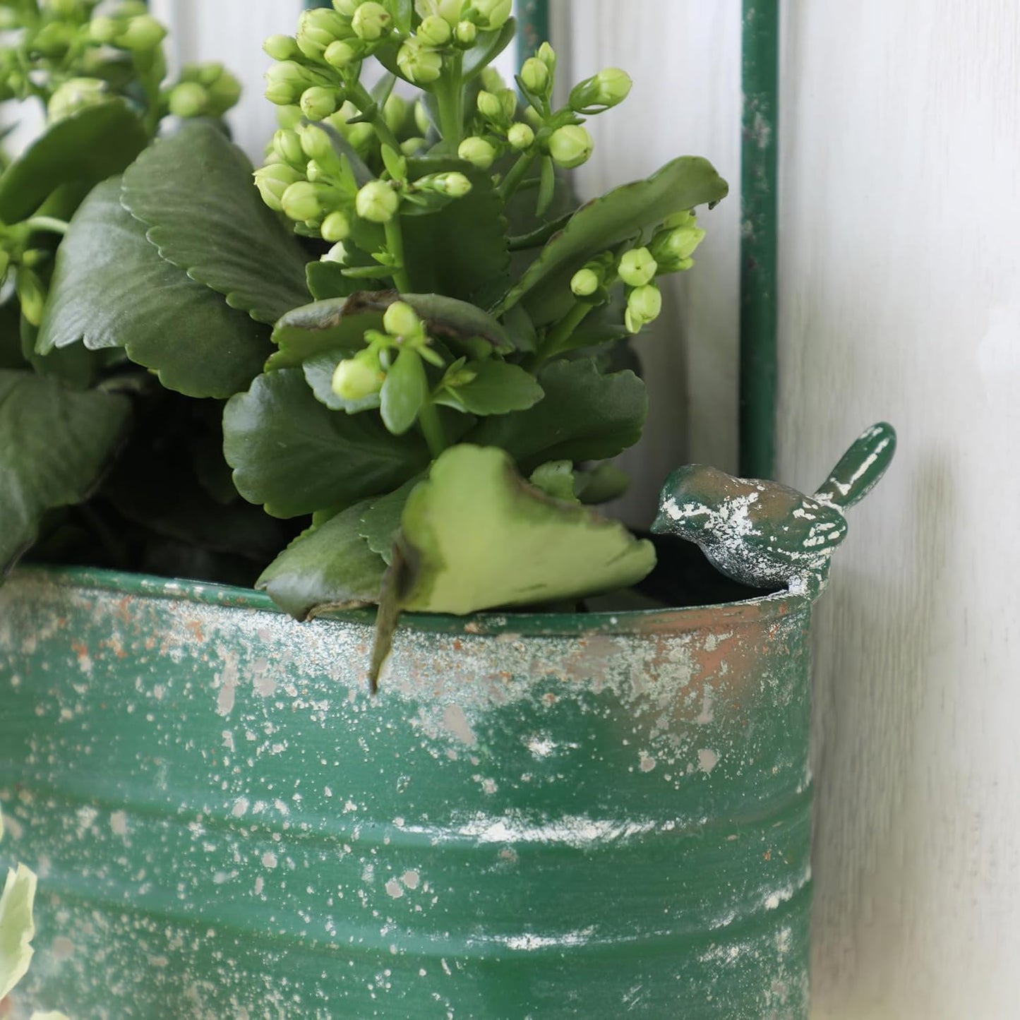 Rustic Metal Wall Planter Country Garden Wall Hanging Mount Vase Pocket Outdoor Vintage Hanging Pot Farmhouse Wall Decor for Plants Flowers (Green)