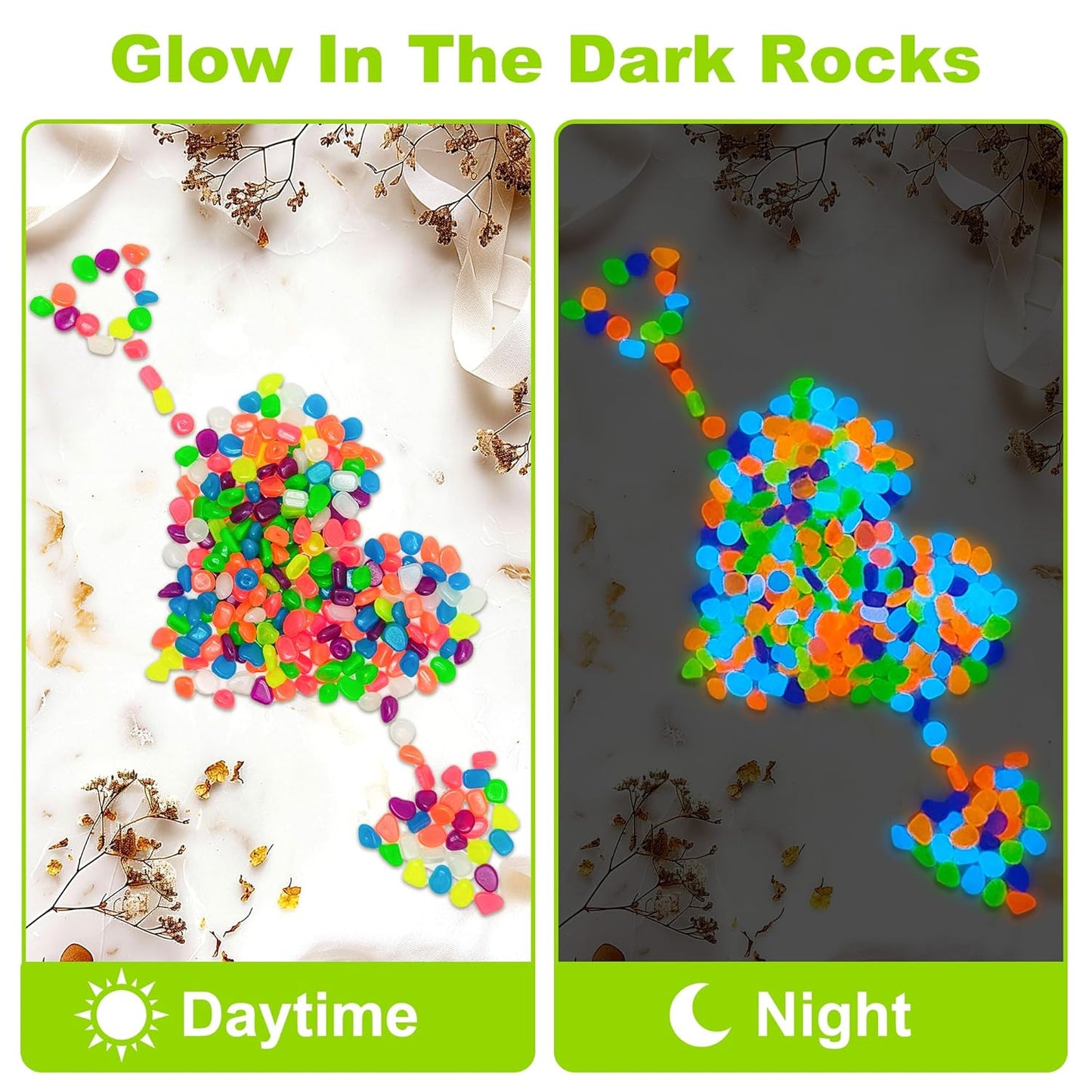 500pc Glow in The Dark Stones Glow Pebbles for Outdoor Garden Luminous Pebbles Glow in Dark Pebbles Glowing Fish Tank Rocks Glow Stones for Yard Walkway Pathway Aquarium,Color