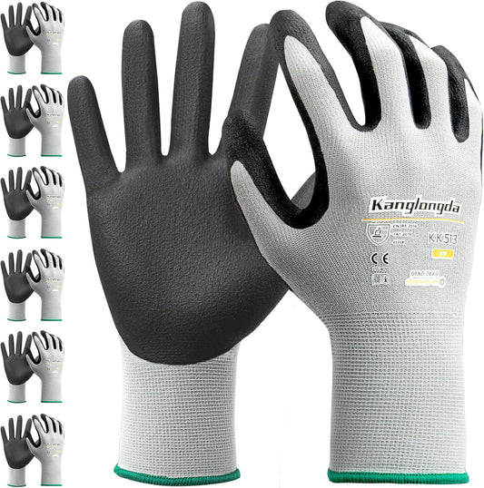 6-Paris Small Work Gloves for Men and Women, Nitrile Coated Safety Protective Gloves with Grip, Ideal for Gardening, Warehouse, Mechanic, Light Duty Construction Work