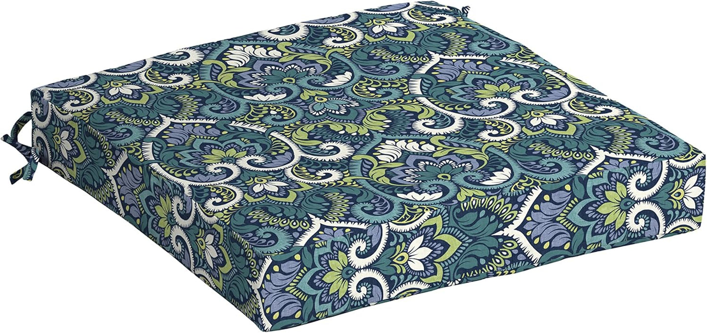 Arden Seat Cushion, 21 x 21, Rain-Proof, Fade Resistant, Cushion for Patio Dining, Adirondack, and Outdoor Chairs Sapphire Aurora Blue Damask