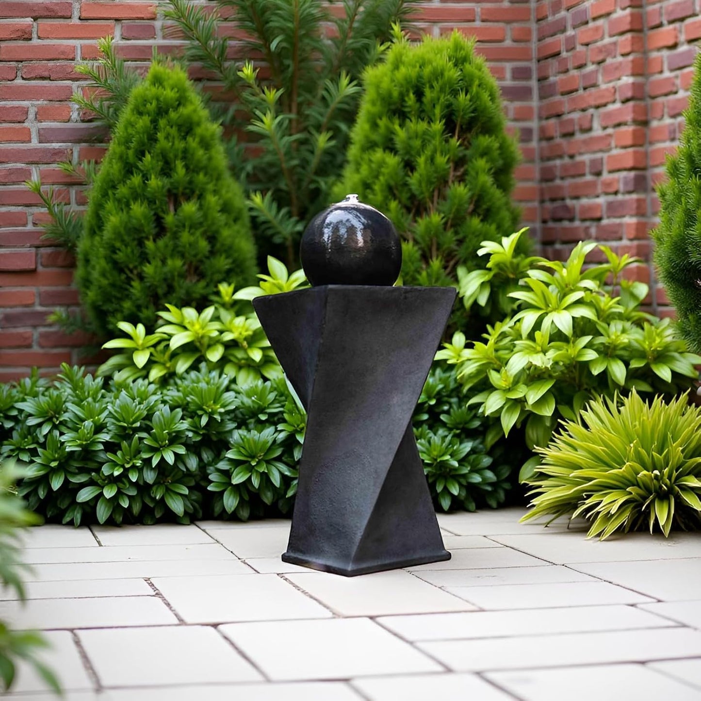 Black Sphere Water Fountain Outdoor –Unique Rotating Curve Design，Modern Zen Water Fountain for Garden, Patio, Indoor Floor Standing Decor,32.28'' Tall (Black)