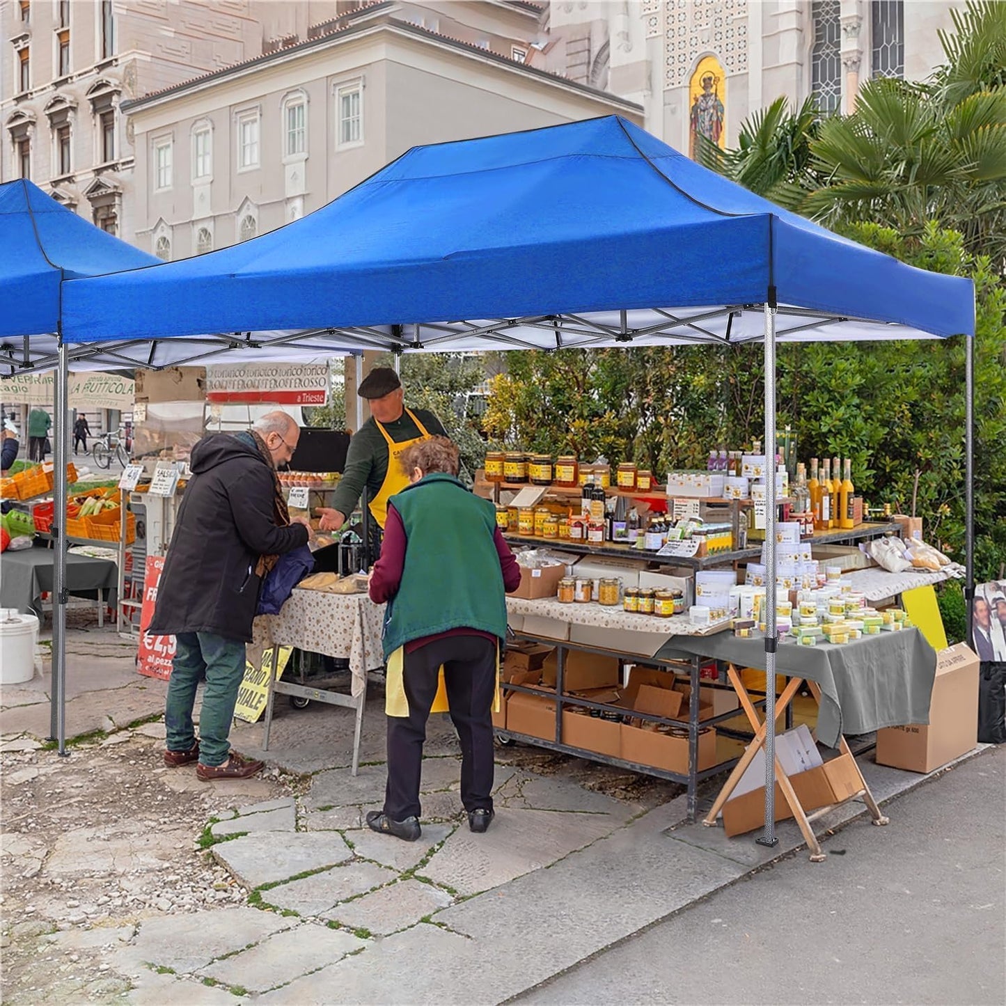 COBIZI 10x15 Heavy Duty Pop up Canopy Tent Easy Up Commercial Outdoor Canopy Wedding Party Tents for Parties All Season Wind & Waterproof Gazebo with Carry Bag, Blue(Frame Thickened)