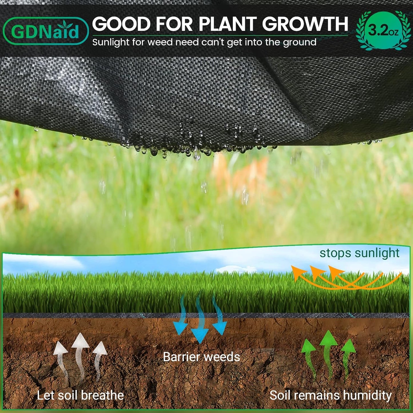 4ftx50ft Weed Barrier Landscape Fabric Heavy Duty, Premium 3.2oz Weed Barrier Fabric Weed Tarp, Weed Fabric, Garden Landscaping Fabric