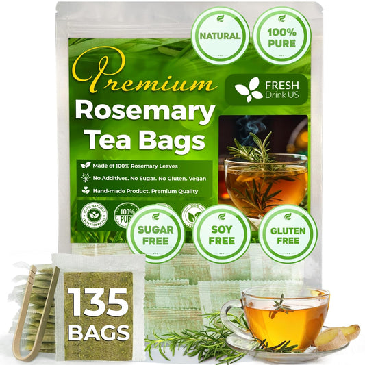 FreshDrinkUS, Premium 135 Rosemary Leaf Tea Bags, 100% Natural and Pure Rosemary Dried Leaves, Pure Rosemary Herbal Tea, No Additives, No Caffeine, No Gluten, Vegan. (135 Tea Bags)