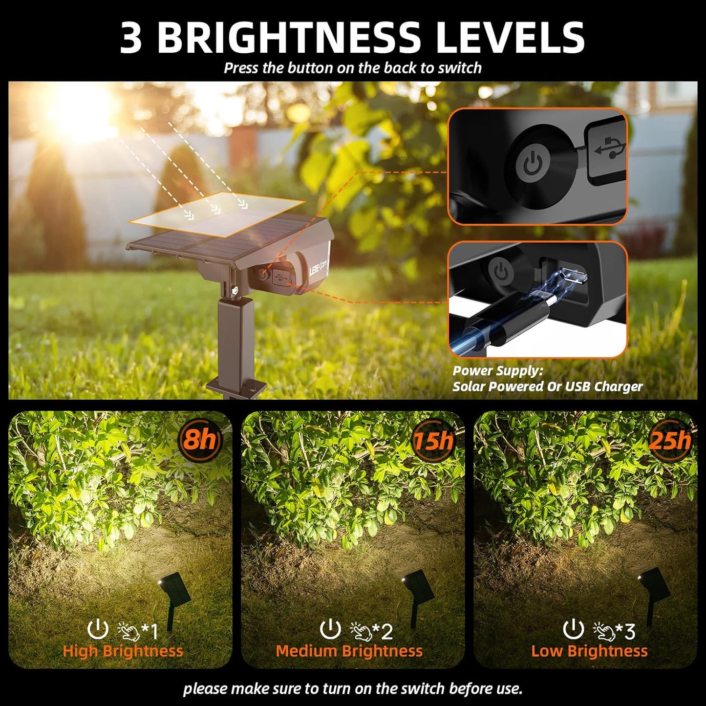 Solar Spot Lights Outdoor,IP65 Waterproof 40 LEDs Landscape Spotlights,USB & Solar Powered Wall Lights,3 Modes Outdoor Solar Garden Lights for Yard Porch 4 Pack