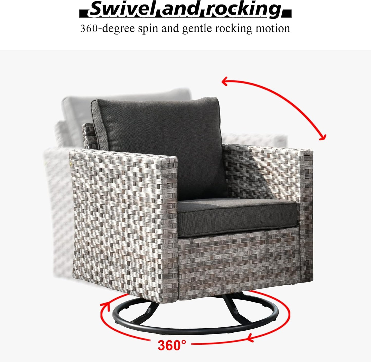 HOOOWOOO 9 Piece Modular Patio Outdoor Sectional Furniture Set with Large Propane Fire Pit Table,Wicker Conversation Sofa Set with Swivel Chairs,Outside Couch Set(Black)