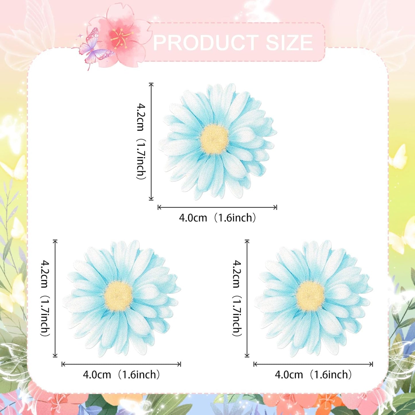 60 PCS Edible Daisy Cupcake Toppers Wafer Paper Daisy Cupcake Picks Edible Daisies Wildflower Birthday Party Decorations for Baby Shower Wedding Birthday Party Cake Food Decorations Supplies Blue