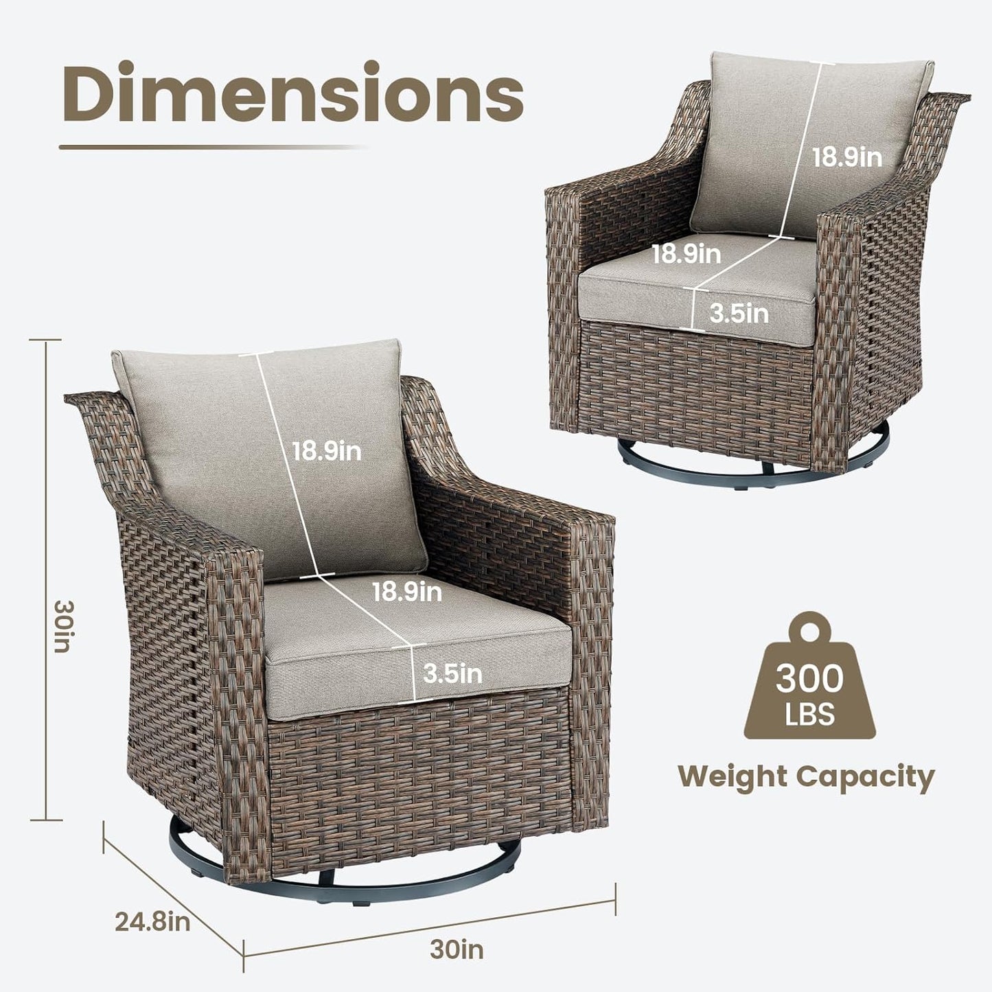 Outdoor Patio Wicker Swivel Chairs - Set of 2 Outside Resin Rattan Rocker Glider Gliding Chair Rocking Armchairs for Front Porch Balcony Backyard Yard Deck Poolside Apartment – Brown/Beige