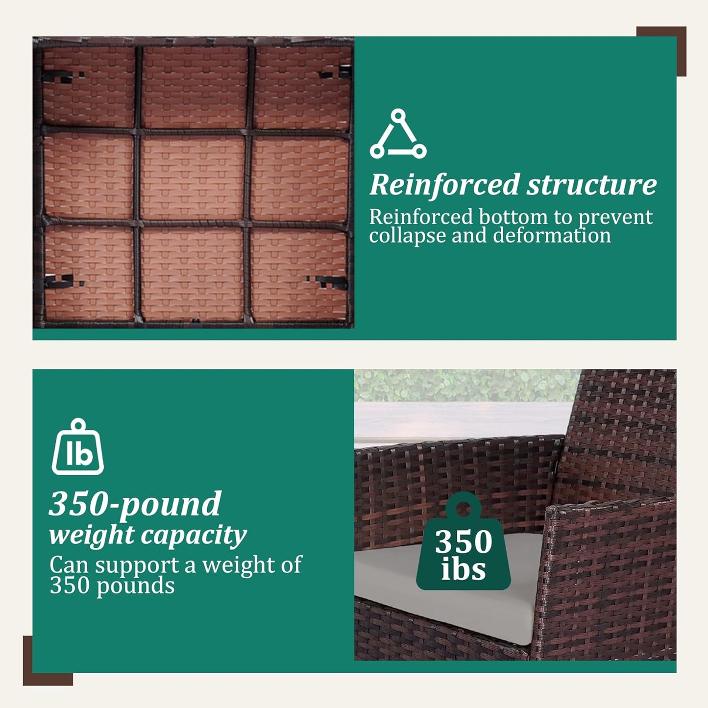 4 Piece Patio Furniture Set - Outdoor Conversation Sets with Coffee Table, Rattan Chair Set for Garden/Poolside, Brown/Grey