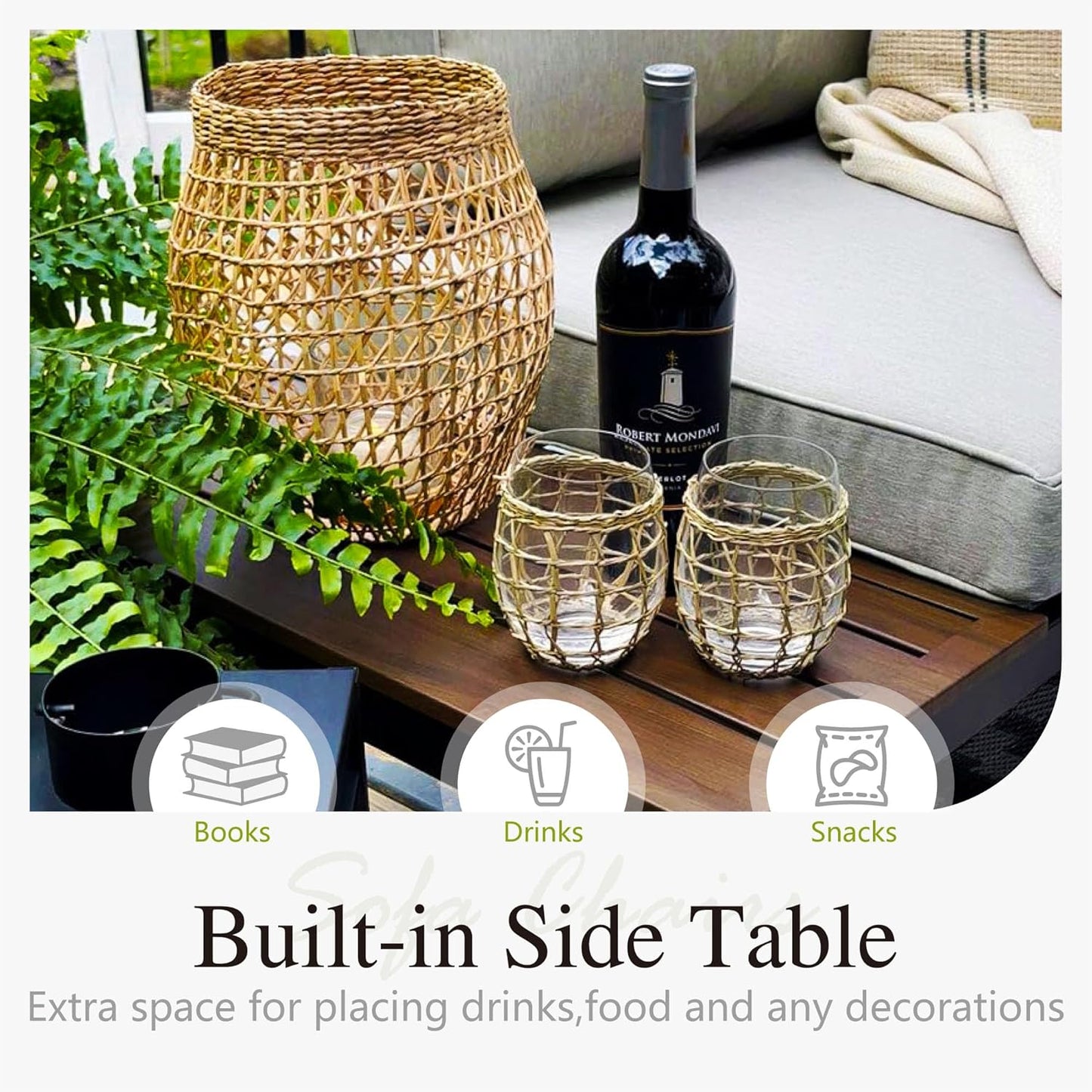 Sophia & William 9PCS Patio Furniture Set, Metal Outdoor Sectional Sofa Patio Conversation Set-2 Single Sofa with Side Table, 4 Single Couch, 2 Loveseat, 1 Tea Table