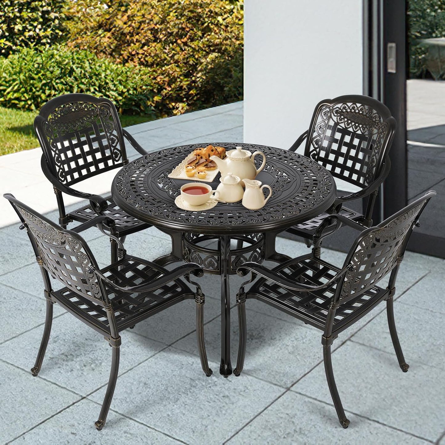 Cast Aluminum Outdoor Patio Dining Set, All Weather Outdoor Furniture Dining Set for Patio, Balcony, Lawn, Garden, Backyard (1 Round Table(40 inch)+4 Dining Chairs)