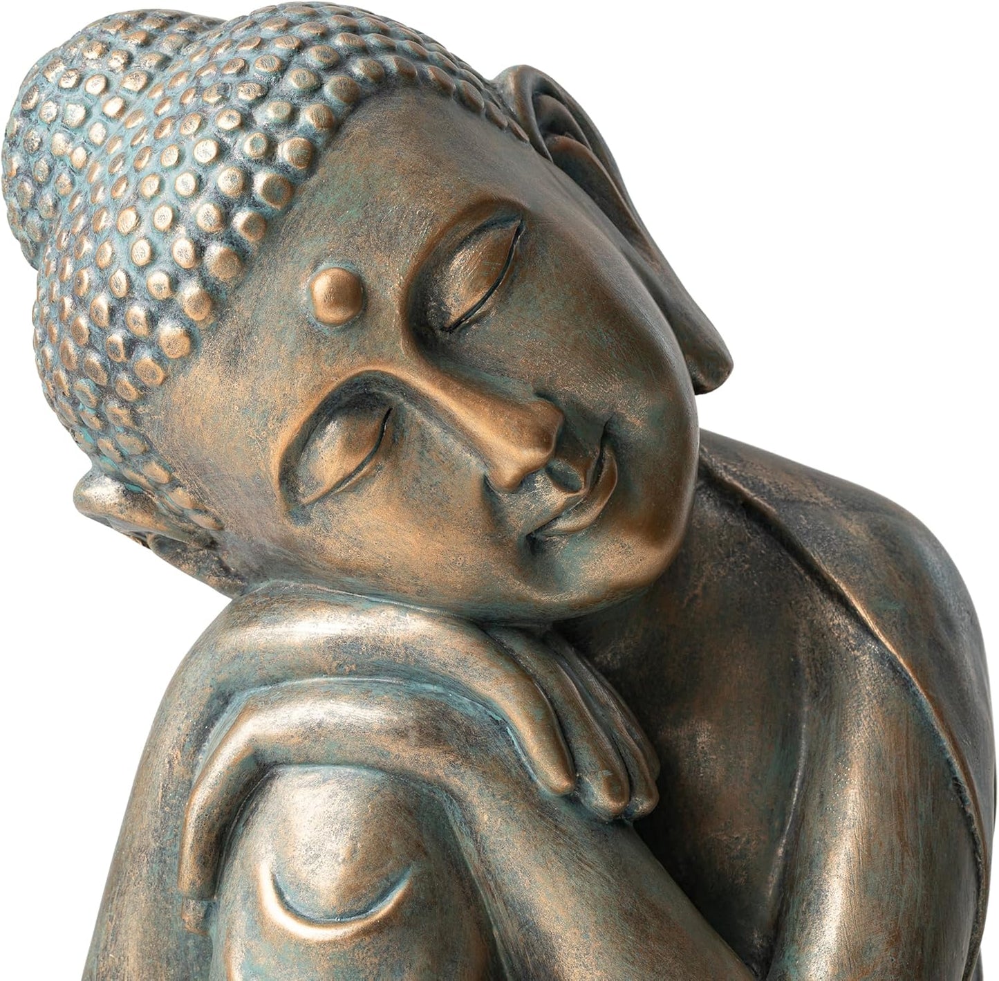 Glitzhome MGO Faux Bronze Resting Buddha Garden Statue Indoor and Outdoor Sculpture Decoration, 18" H