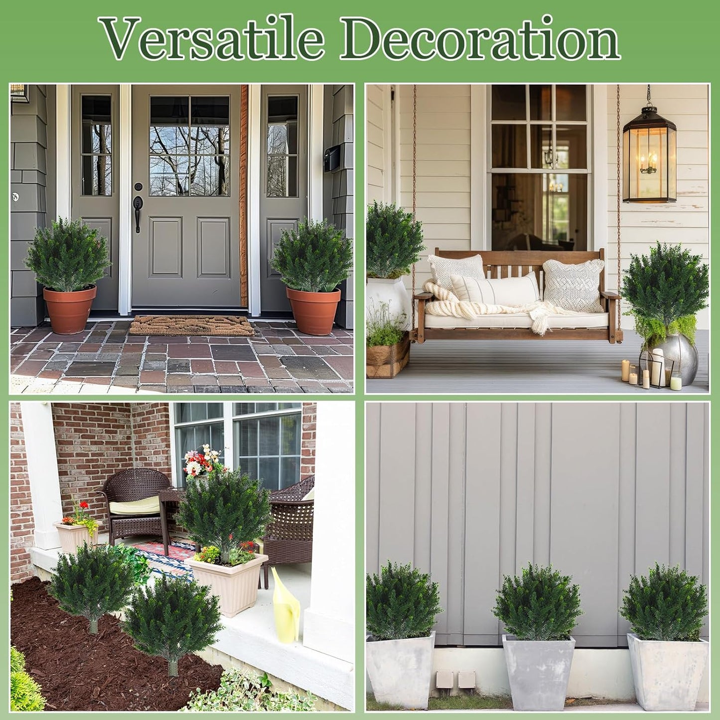 Yunlly 2 Pcs Artificial Cedar Topiary Ball Fake Tree 18" Bush Front Porch Decor Artificial Shrubs for Outdoors Faux Cypress with Ground Spike, Evergreen Plants for Indoor Garden Patio, UV Resistance