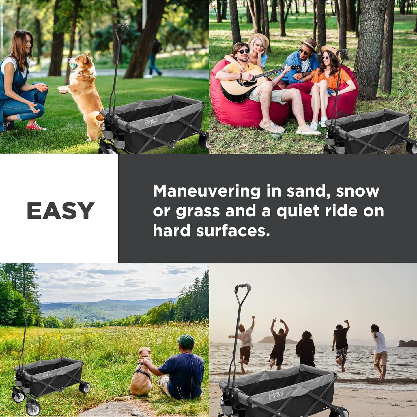 Creative Outdoor Push Pull Hauler Wagon for Kids, 200lbs Weight Capacity, All-Terrain Collapsible and Portable Folding Cart, Beach, Park, Garden, Camping & Tailgate